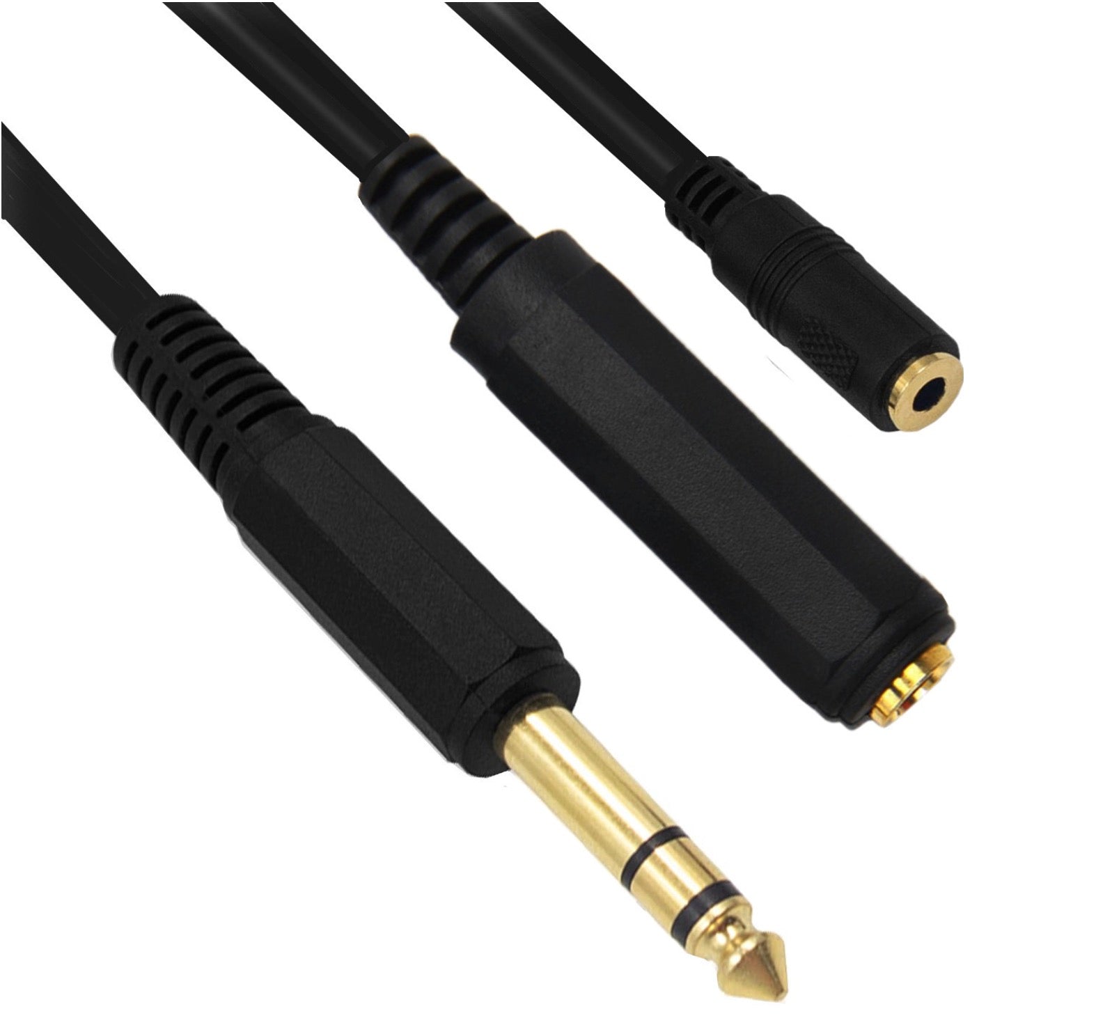 6.35mm 1/4" inch Male to 6.35mm Female + 3.5mm Female Stereo Headphone Guitar Extension Cable 0.5m