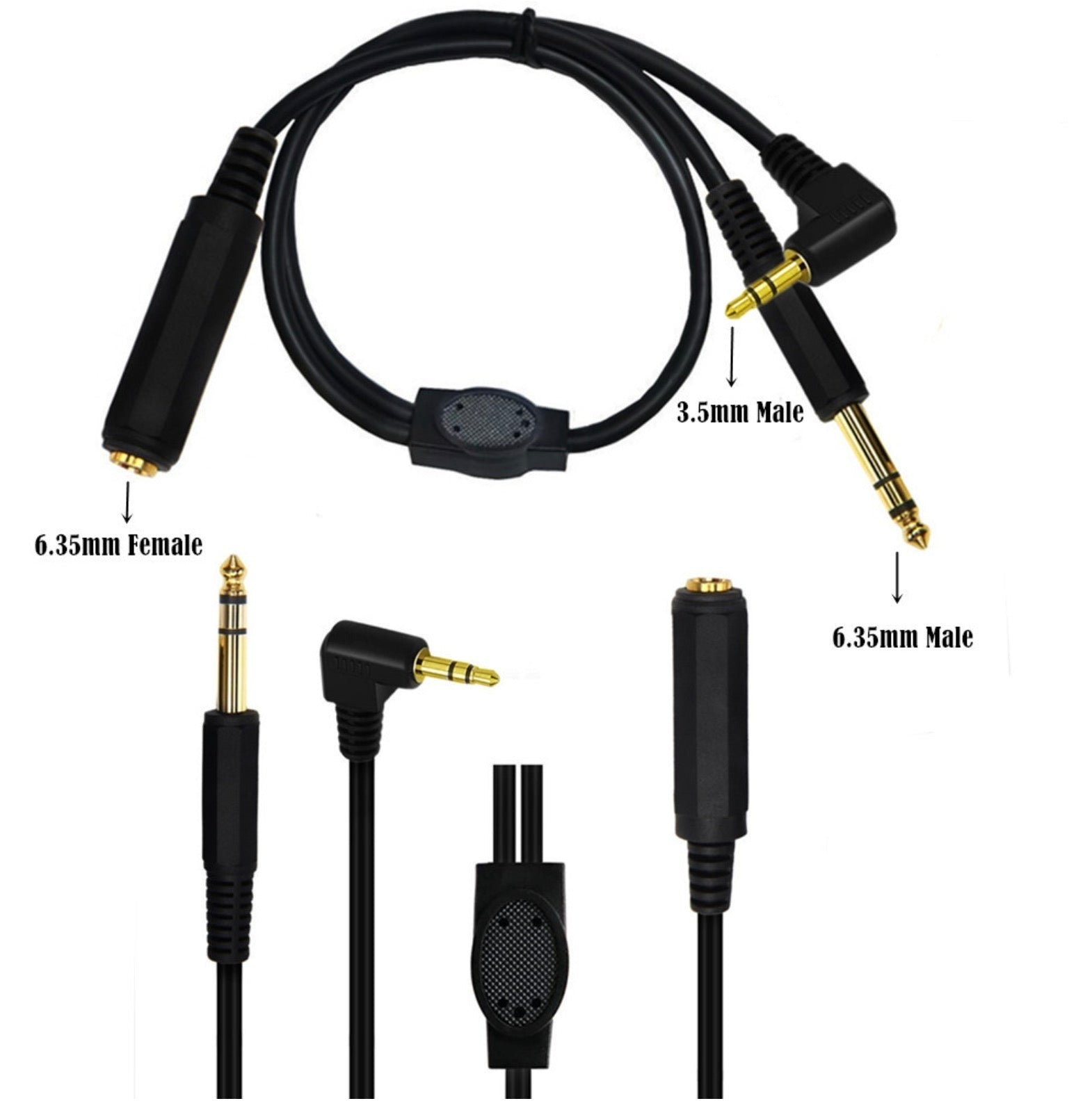 6.35mm 1/4" inch Male to Female + 3.5mm Male Stereo Headphone Guitar Extension Cable