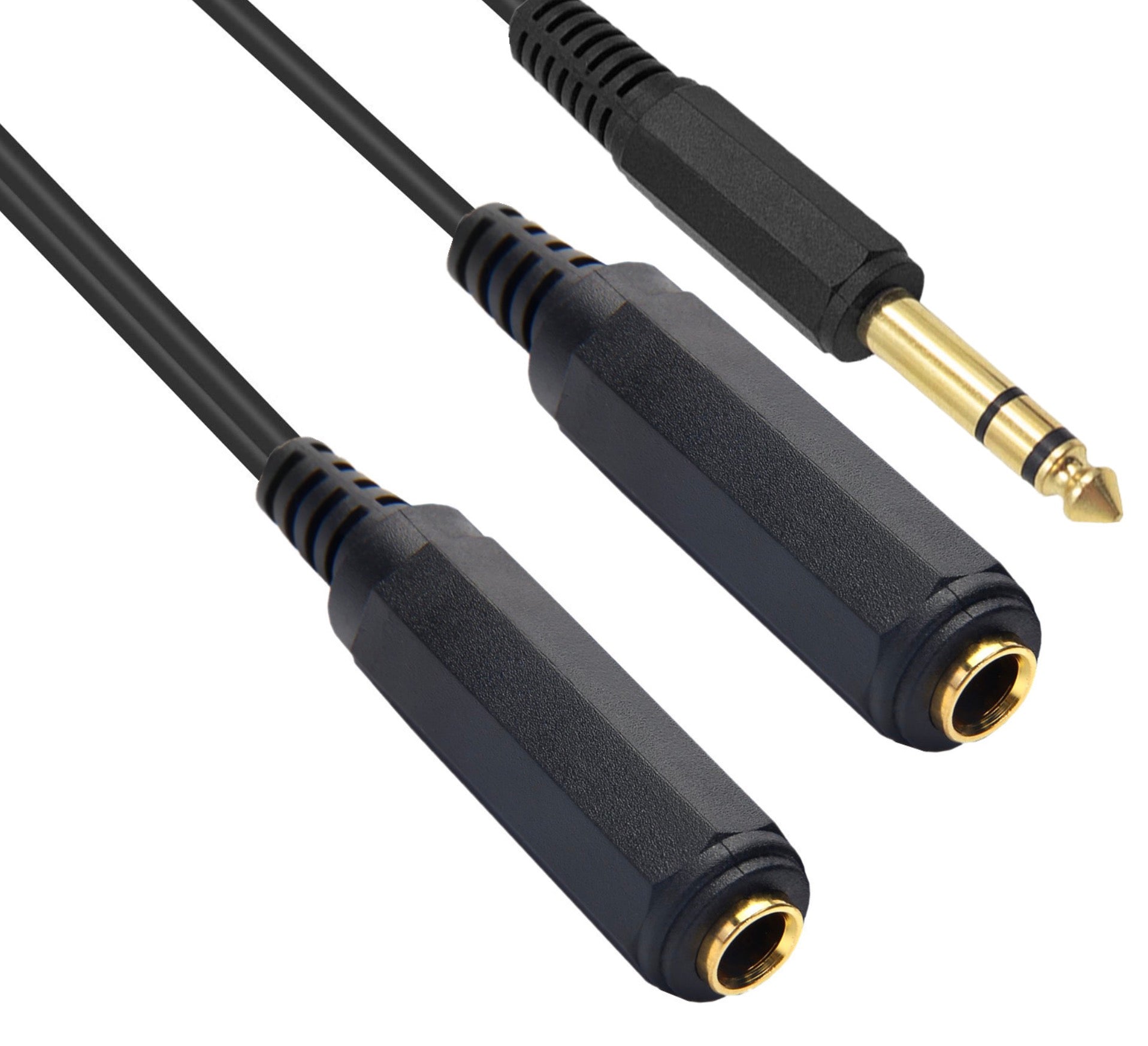 6.35mm 1/4" TRS Stereo Female to 6.35mm 1/4" TRS Stereo Female + 6.35mm Male Y Splitter Cable 0.2m