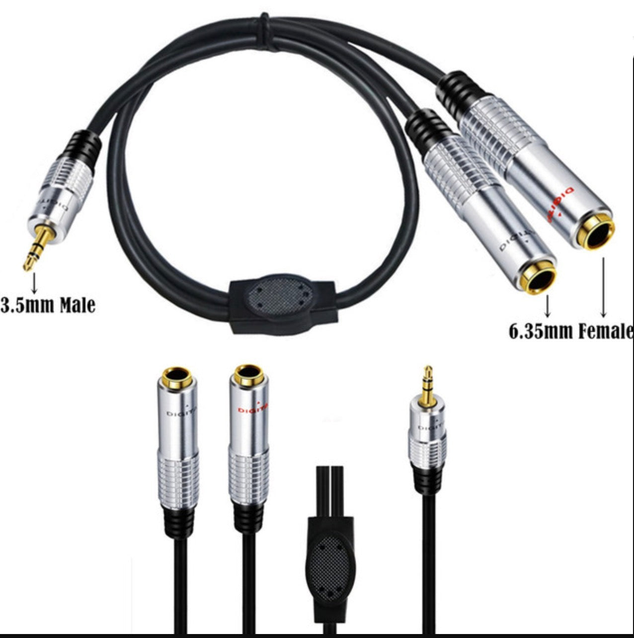 3.5mm 1/4" inch Male to Dual 6.35mm Female Stereo Headphone Guitar Extension Cable 0.5M