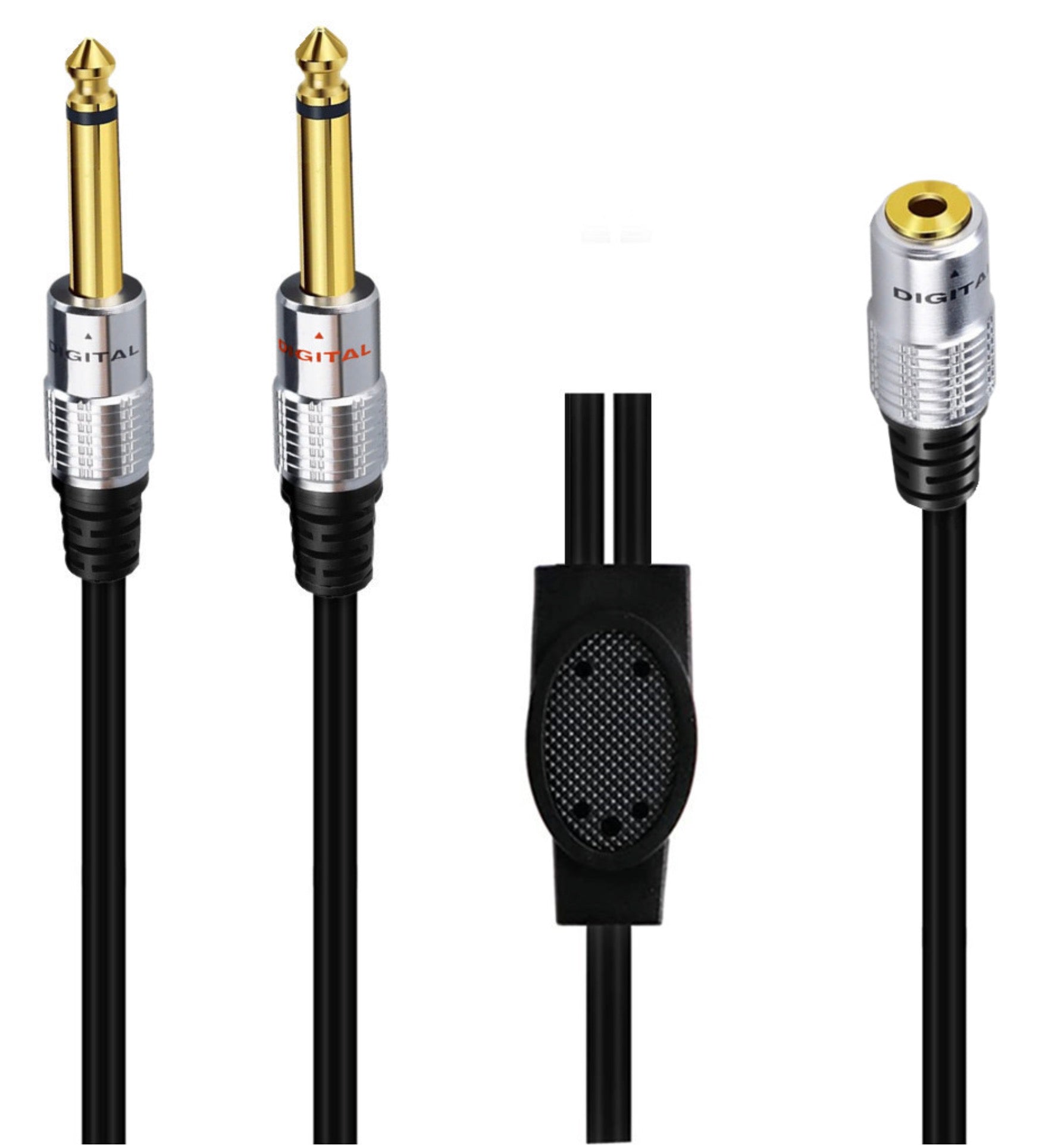 3.5mm 1/4" inch Female to Dual 6.35mm TS Male Stereo Headphone Guitar Extension Cable 0.5m