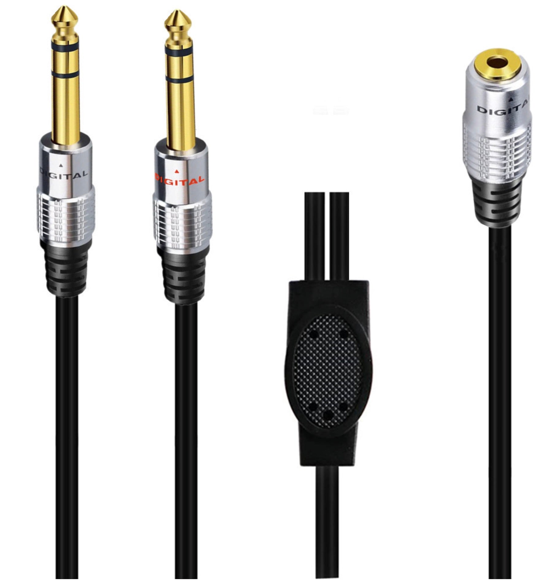 3.5mm 1/4" inch Female to Dual 6.35mm Male Stereo Headphone Guitar Extension Cable 0.5m