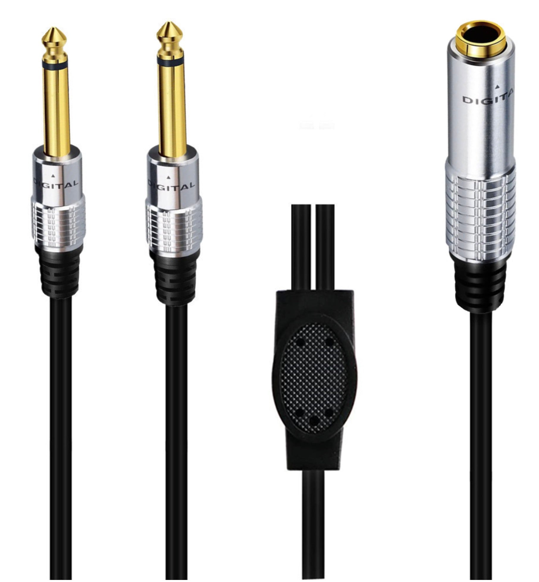 6.35mm 1/4 inch TS Female to Dual 6.35mm Male Splitter Audio Stereo Cable 0.5m