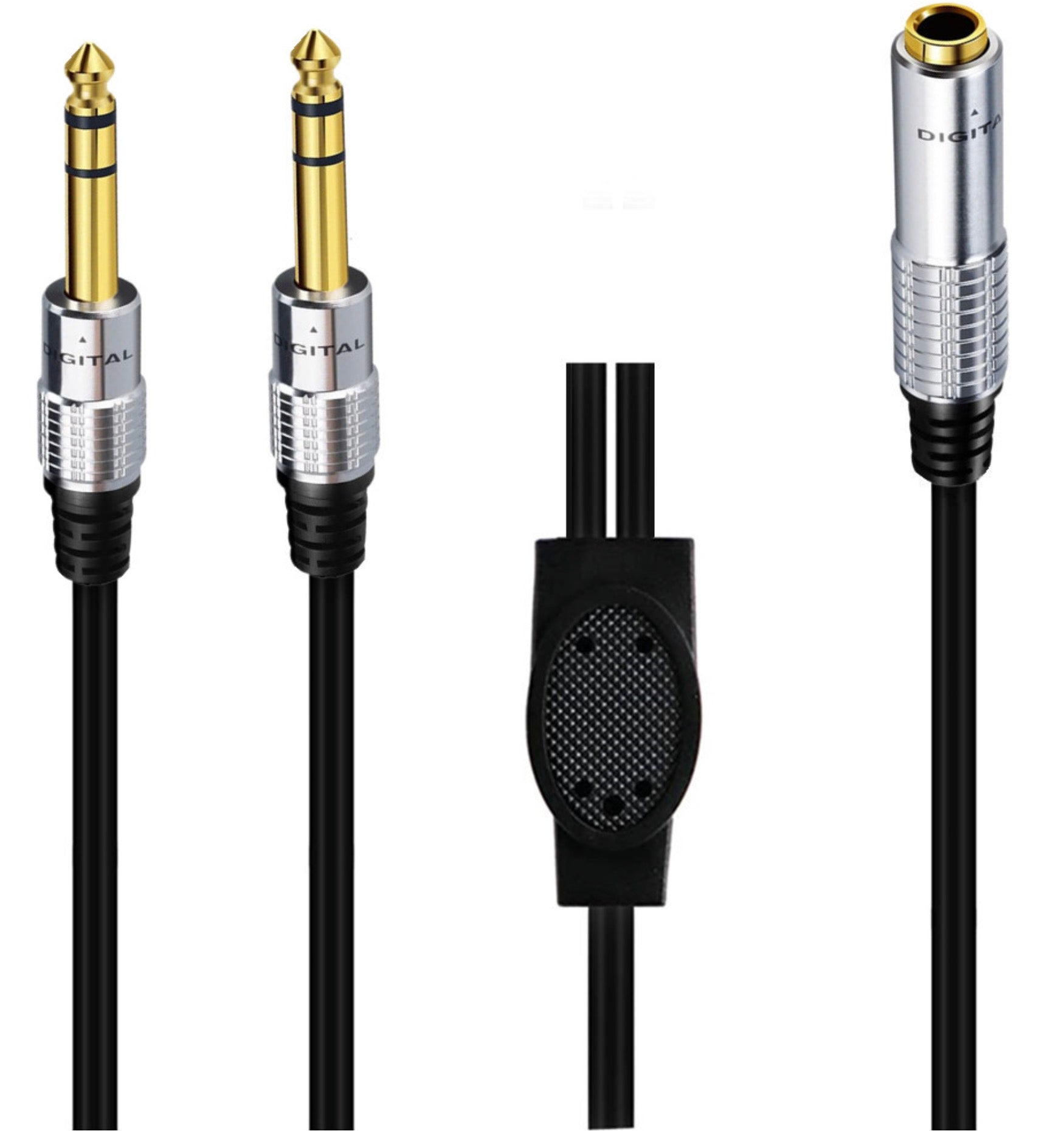 6.35mm 1/4 inch TRS Female to Dual 6.35mm Male Splitter Audio Stereo Cable 0.5m