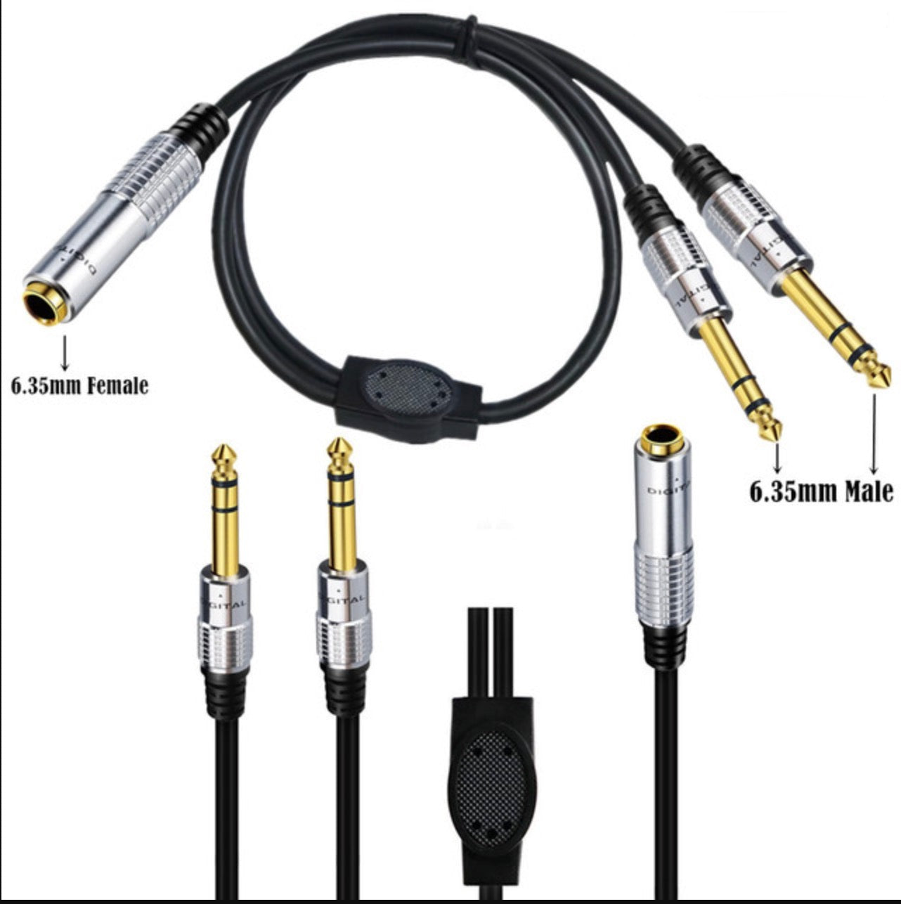 6.35mm 1/4 inch TRS Female to Dual 6.35mm Male Splitter Audio Stereo Cable 0.5m