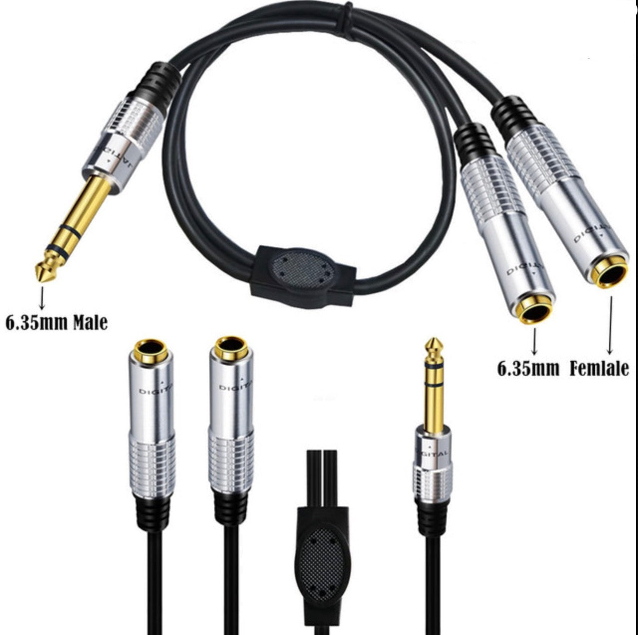 6.35mm 1/4 inch TRS Male to Dual 6.35mm Female Splitter Audio Stereo Cable 0.5m