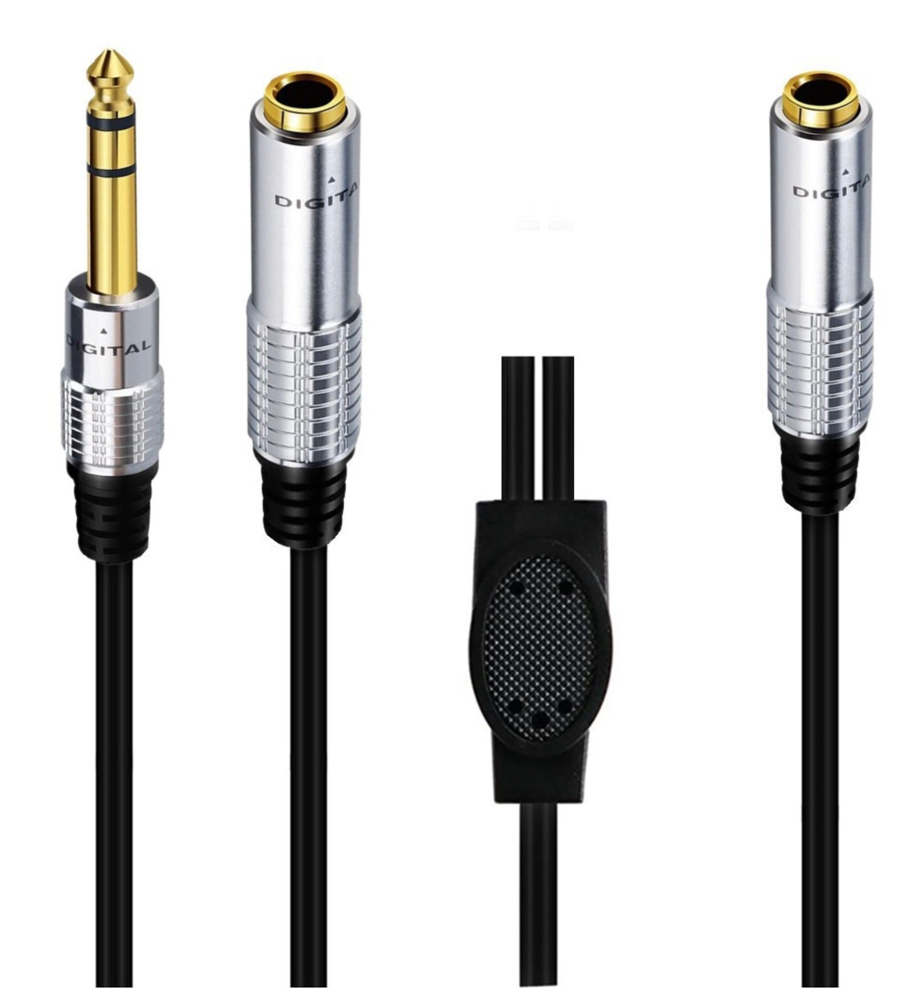 6.35mm Female to 1/4" TRS Male + 6.35mm Female Stereo Audio Y Splitter Cable 0.5m