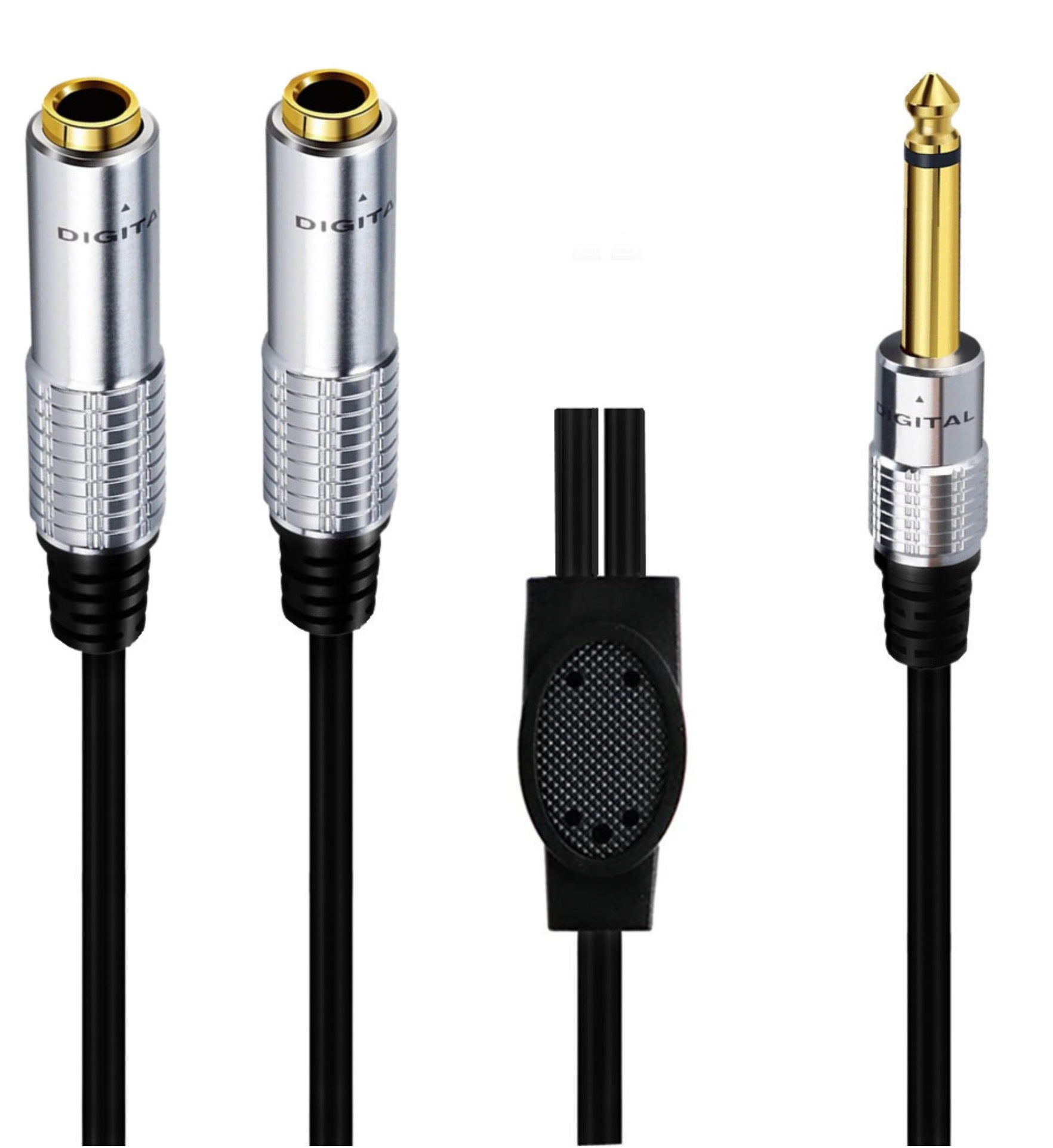 6.35mm TS Mono Male to Dual 6.35mm Female Stereo Audio Y Splitter Cable 0.5m