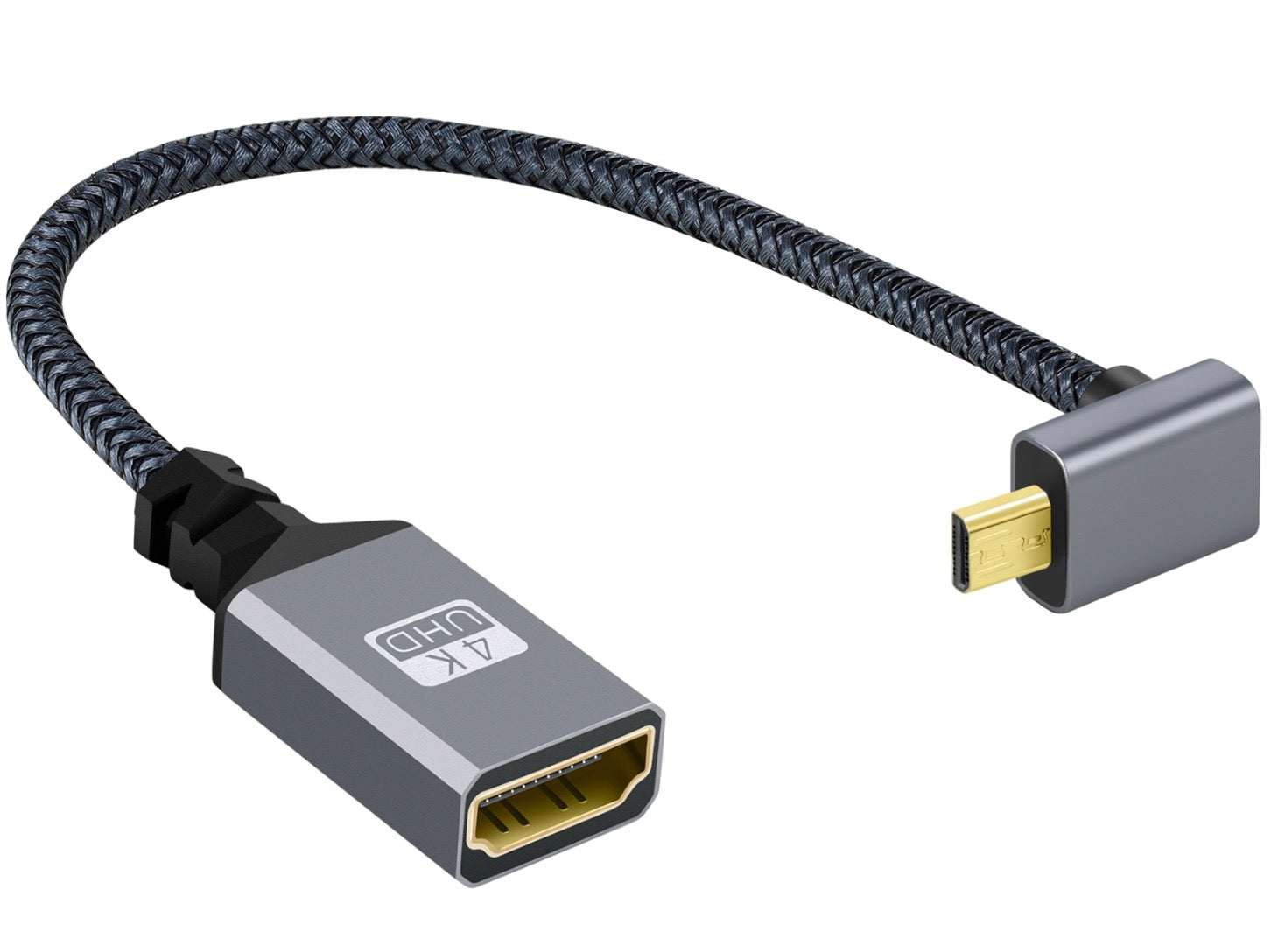 Micro HDMI Male to Standard 1.4 HDMI-A Type Female Braided Cable 4K 0.2m