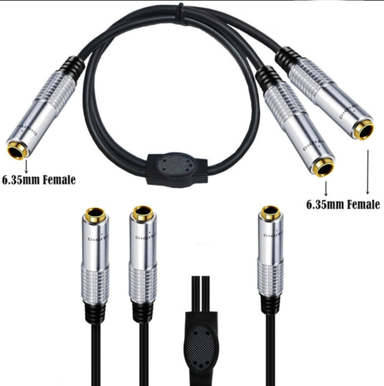 6.35mm Female to Dual 6.35mm 1/4" Female Stereo Audio Speaker Y Splitter Cable 0.5m