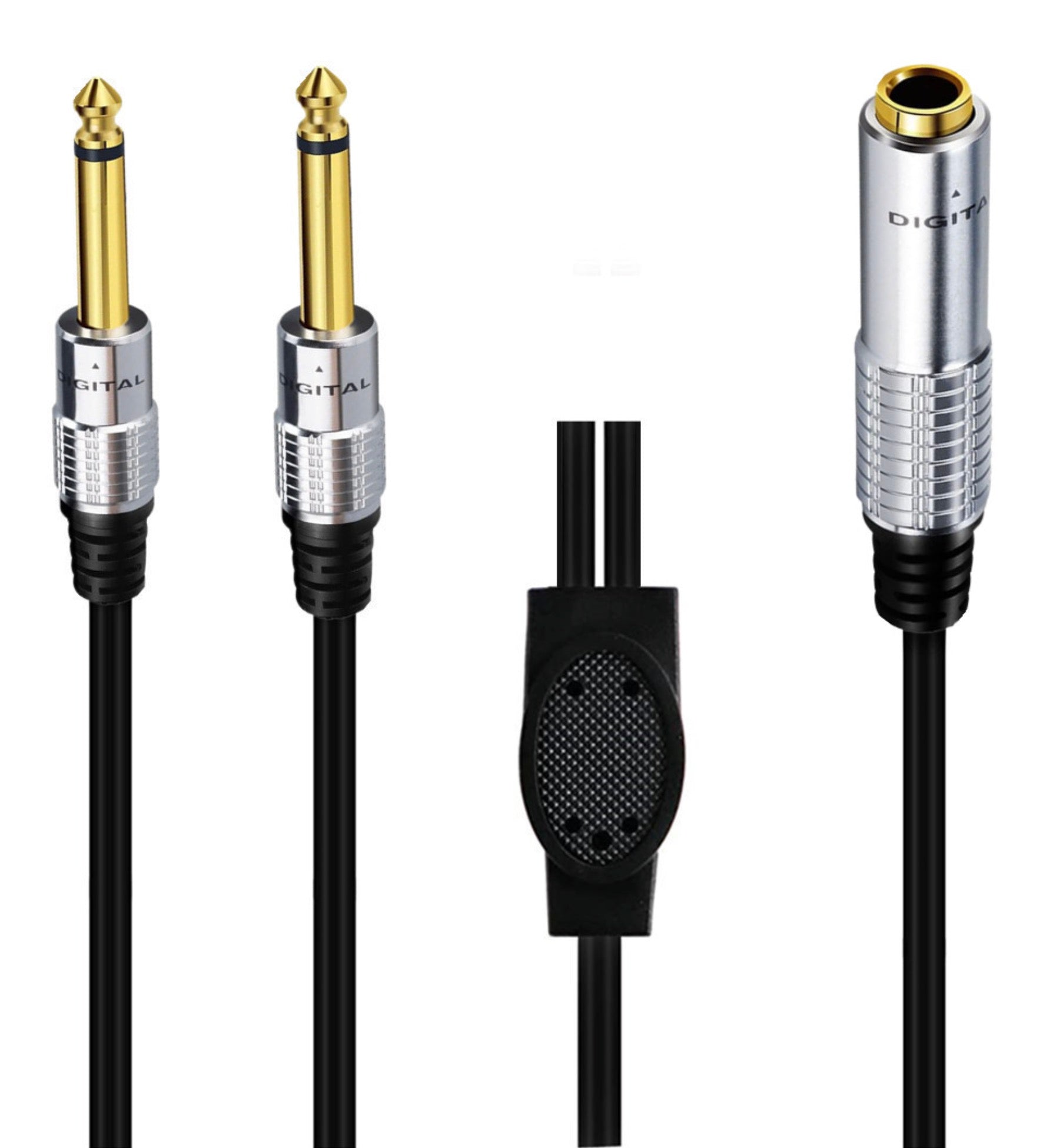 6.35mm Female to Dual 6.35mm 1/4" Mono Male Stereo Audio Speaker Y Splitter Cable 0.5m