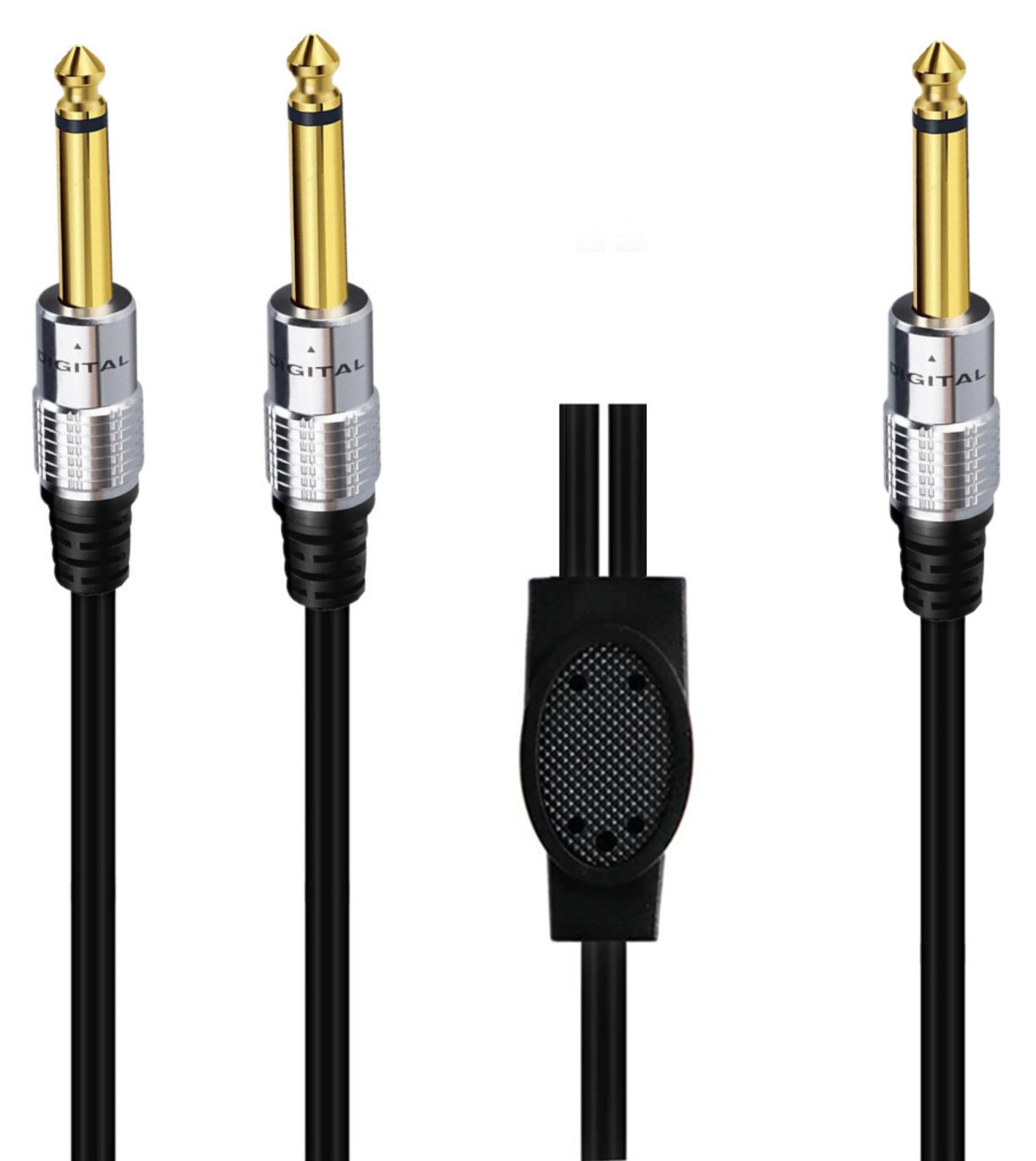 6.35mm Mono Male to Dual 6.35mm 1/4" Mono Male Stereo Audio Speaker Y Splitter Cable 0.5m