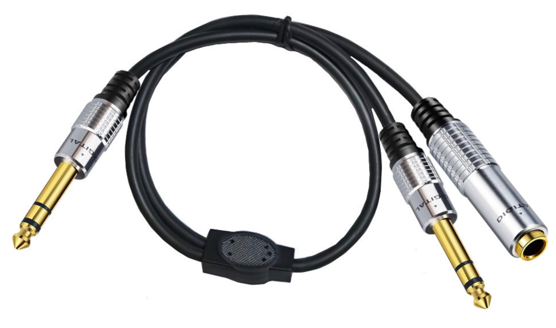 6.35mm Male to 6.35mm 1/4" Male + 6.35mm Female Stereo Audio Speaker Y Splitter Cable 0.5m