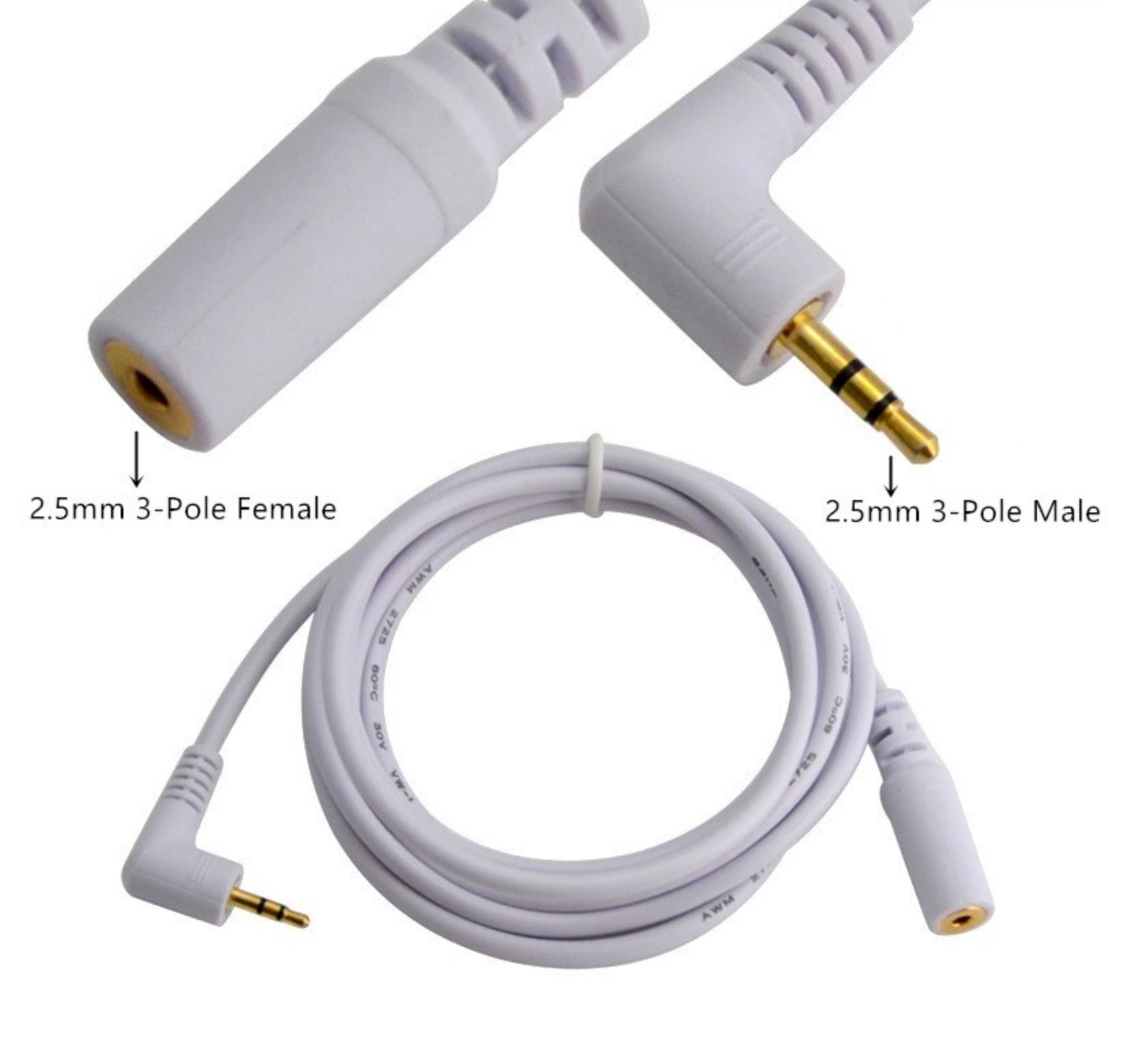 2.5mm stereo audio extension cable male to female 1.5m