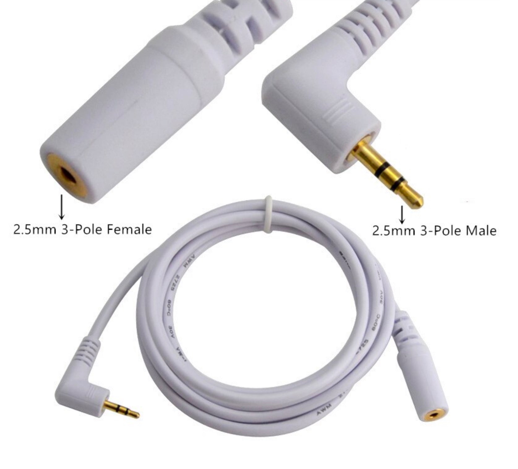 2.5mm 3Pole Male Jack to Female Stereo Audio Extension Cable 1.5m