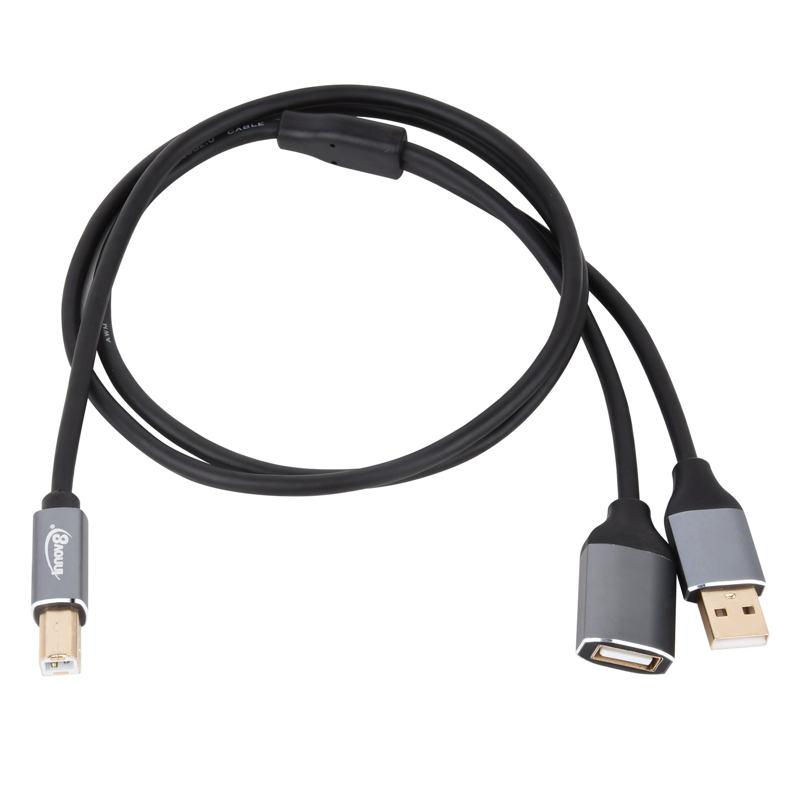 USB-B 2.0 Male to USB-A Male & Female Splitter Printer Cable 1m
