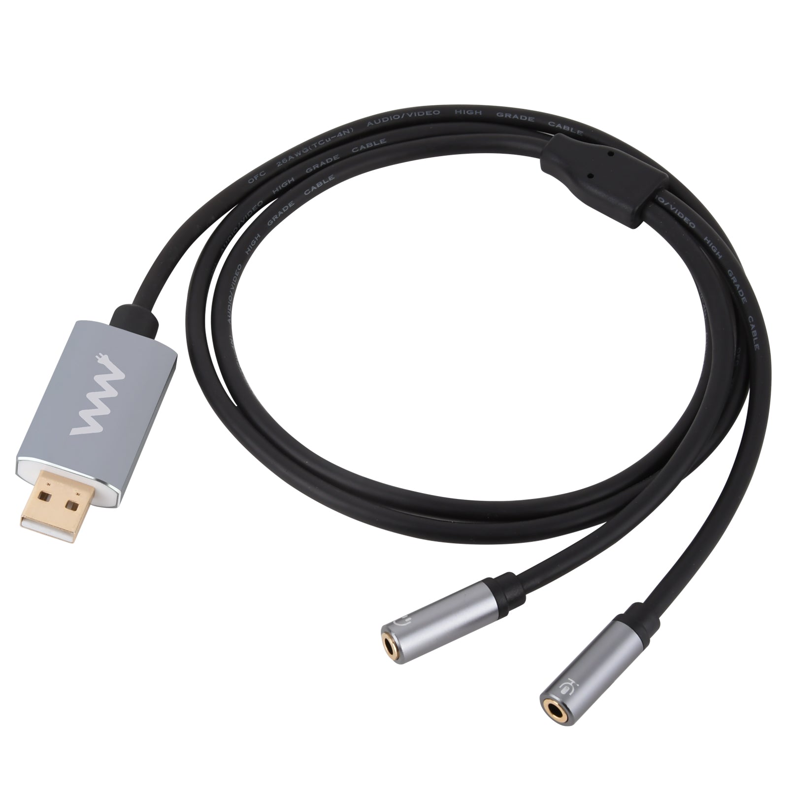 USB 2.0 A Male to 3.5mm Audio & Mic External Sound Card Converter Cable 1m