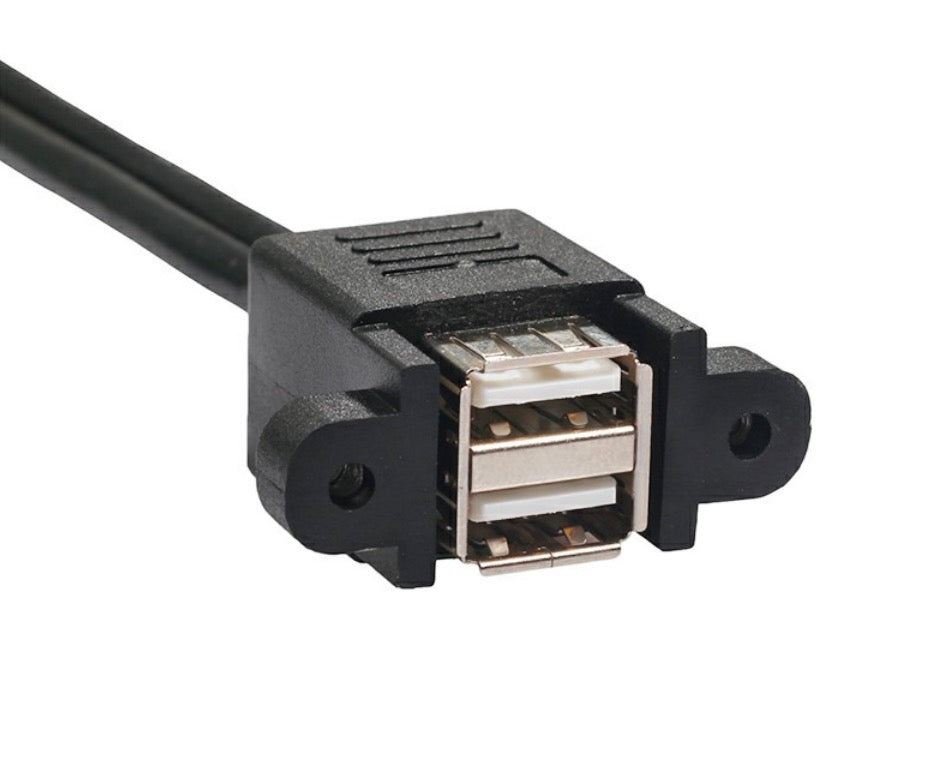 2 port USB Type-A female panel mount bracket with two USB Type-A male leads