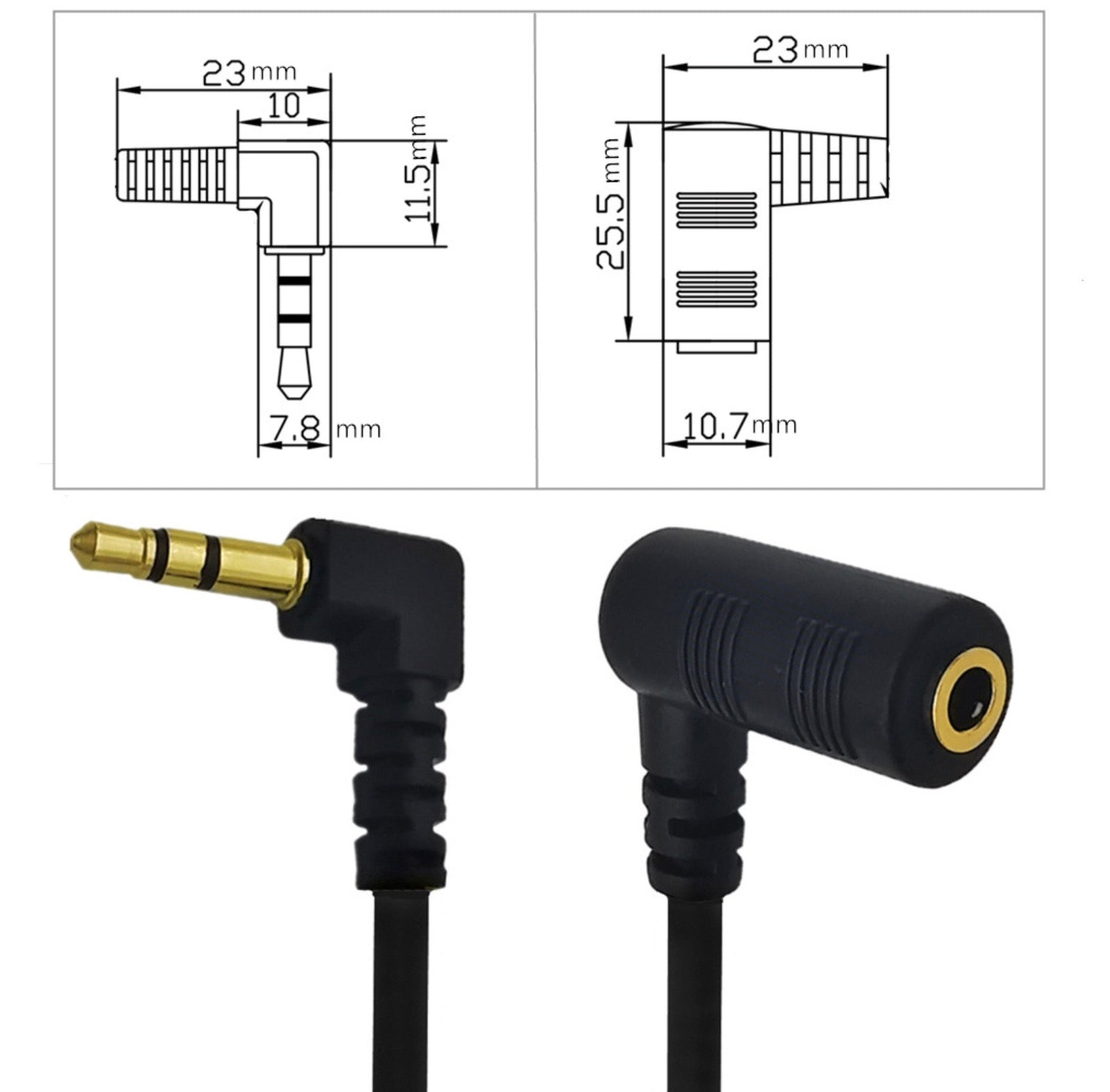3.5mm angled TRS male to female audio extension cable