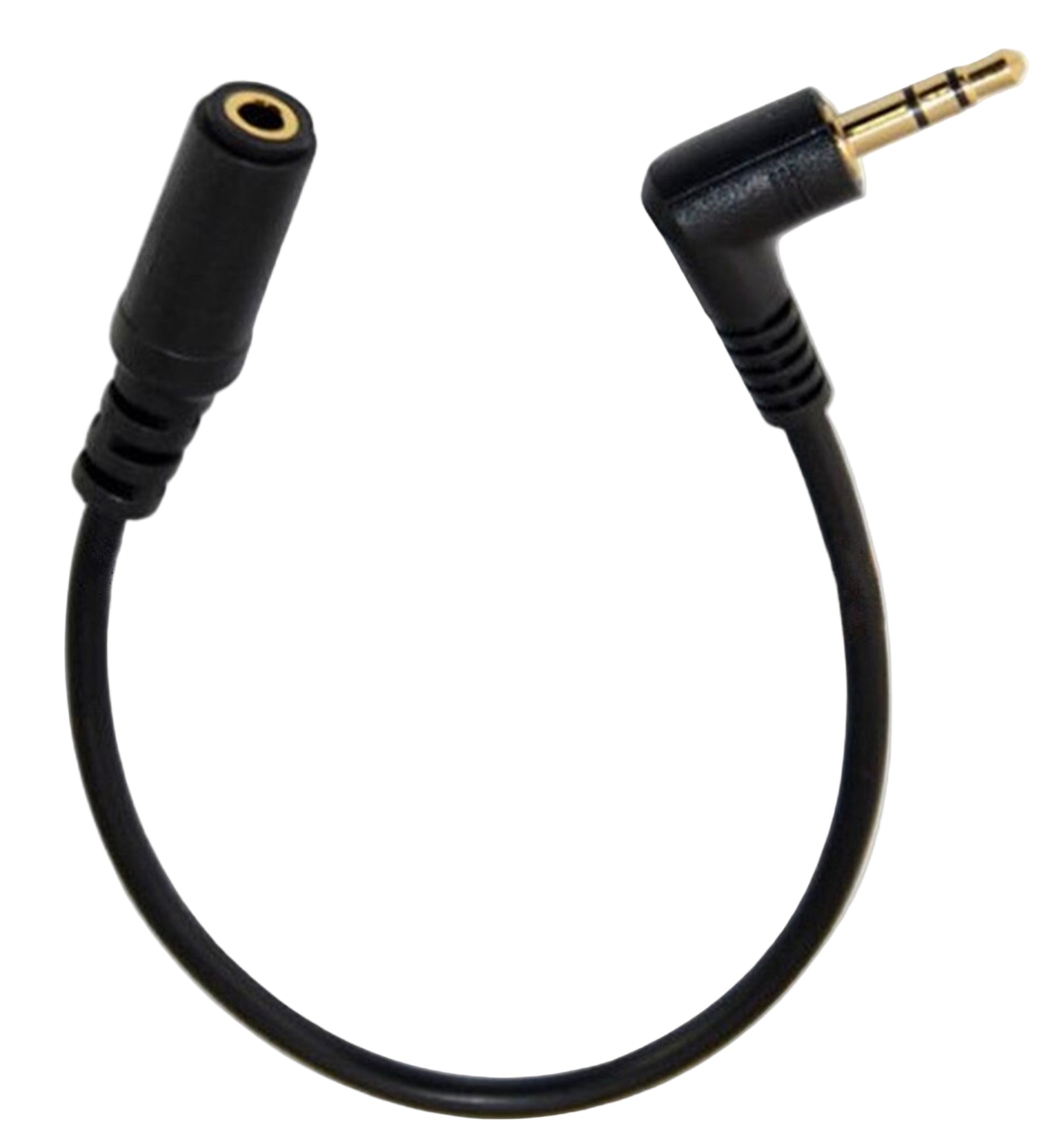 Black audio cable with 3.5mm plug on a white background