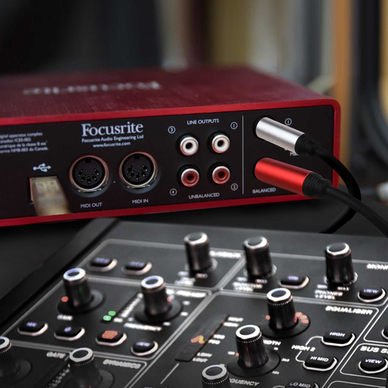 3.5mm female to dual 6.35mm TS Y splitter cable coiled on white background.