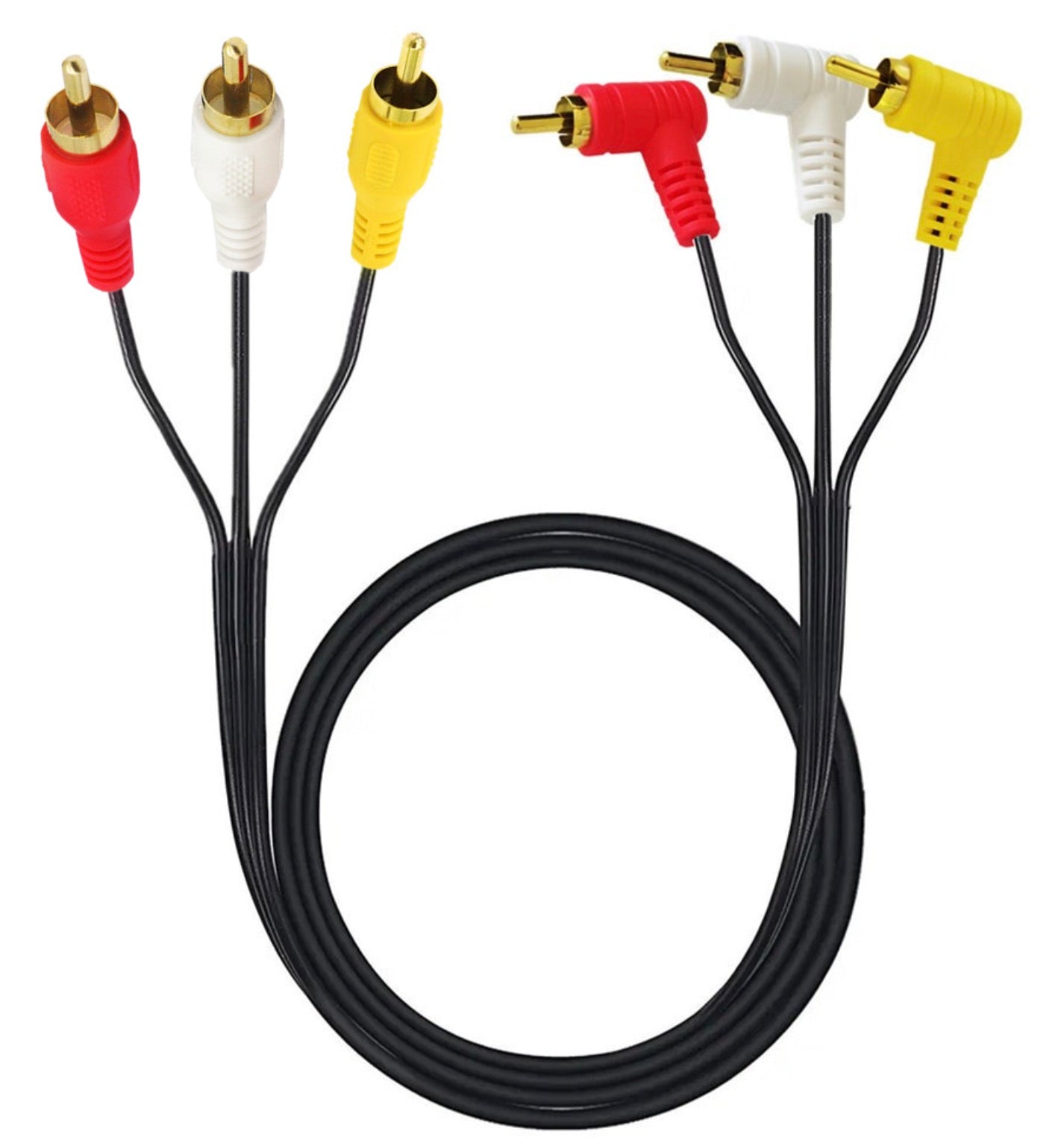 3 RCA male to male composite AV cable 1.5m angled