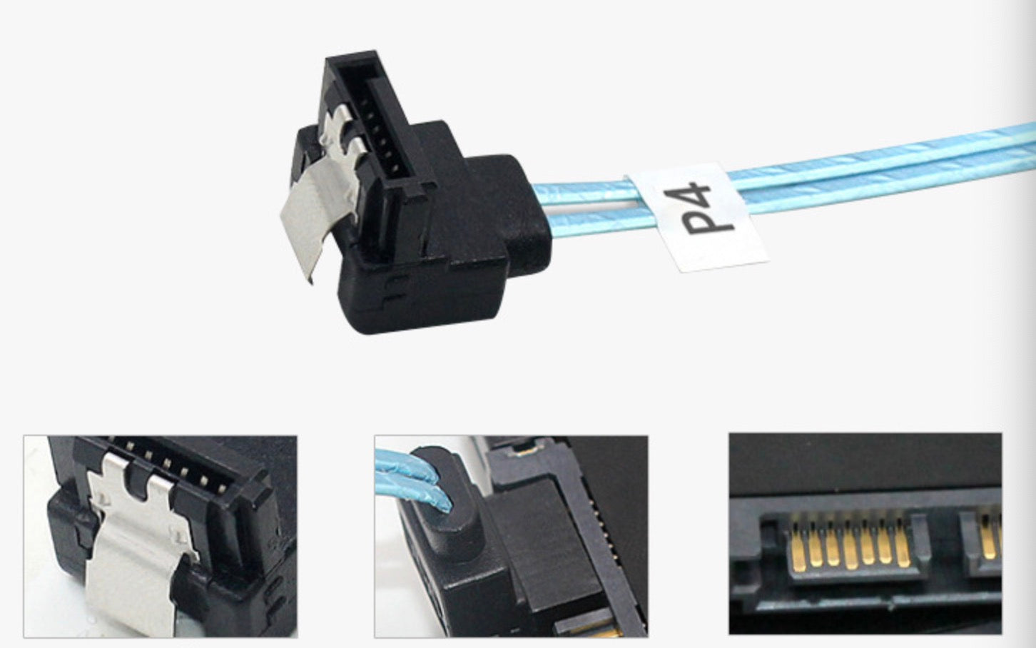 Four-channel right-angle SATA III braided data cable for server storage systems
