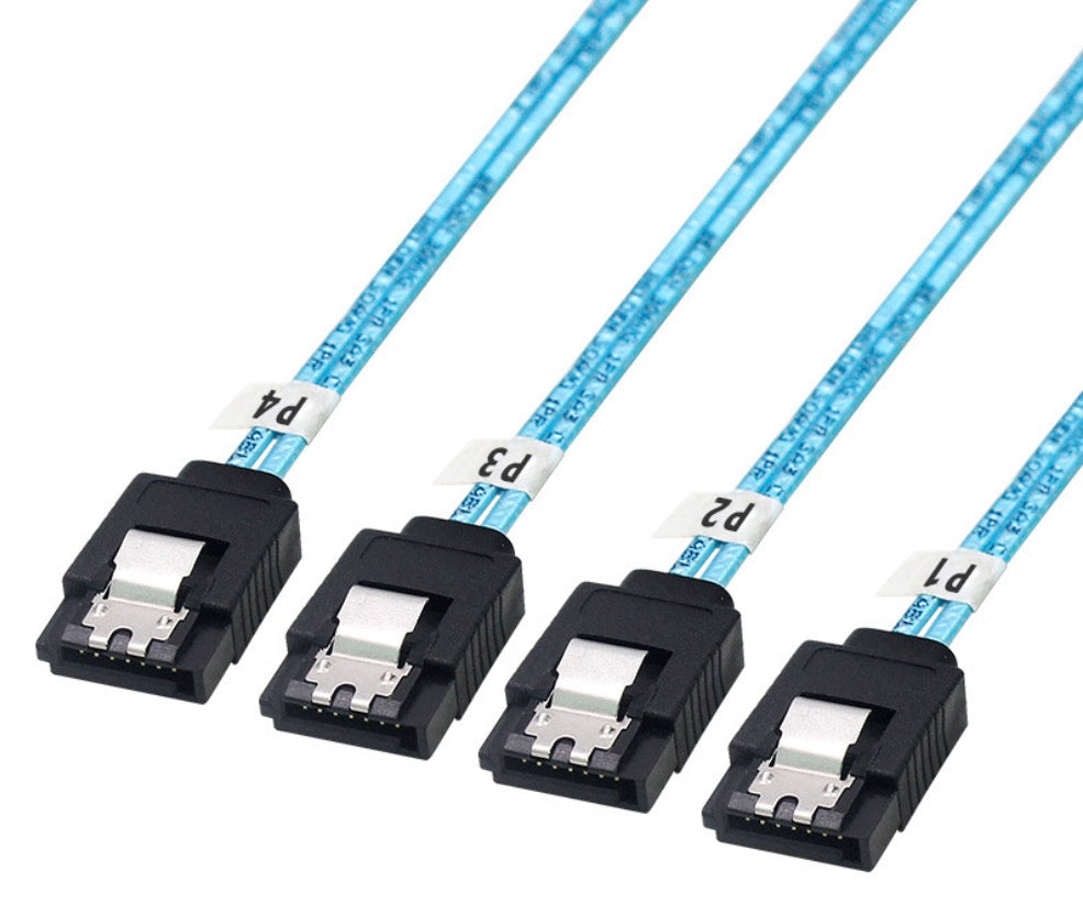 Braided 4-way SATA III cable supporting 6Gbps data transfer