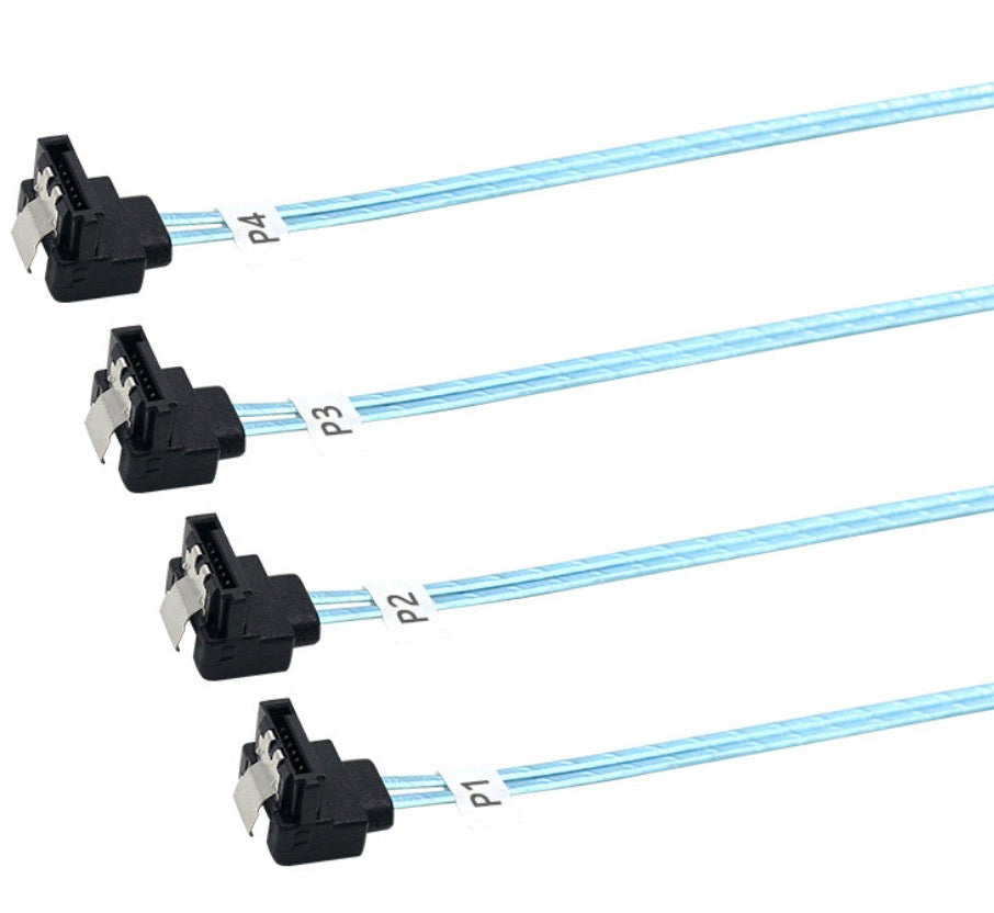 Premium braided four-way SATA data cable supporting SATA III 6Gbps performance