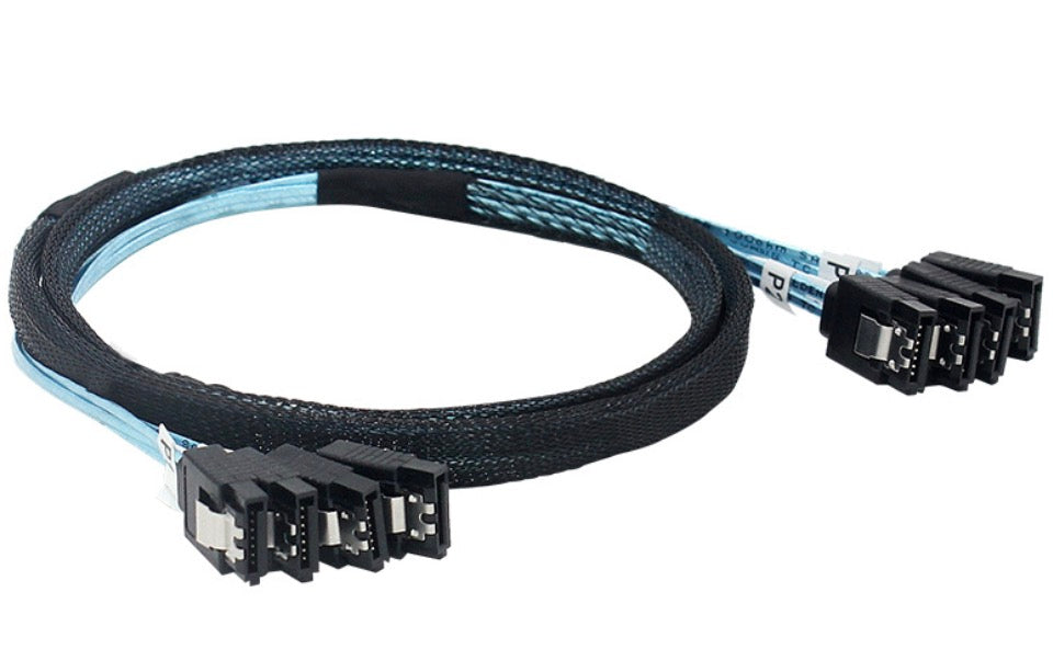 4-way SATA 7-pin male to male braided data cable for SSD and HDD connections