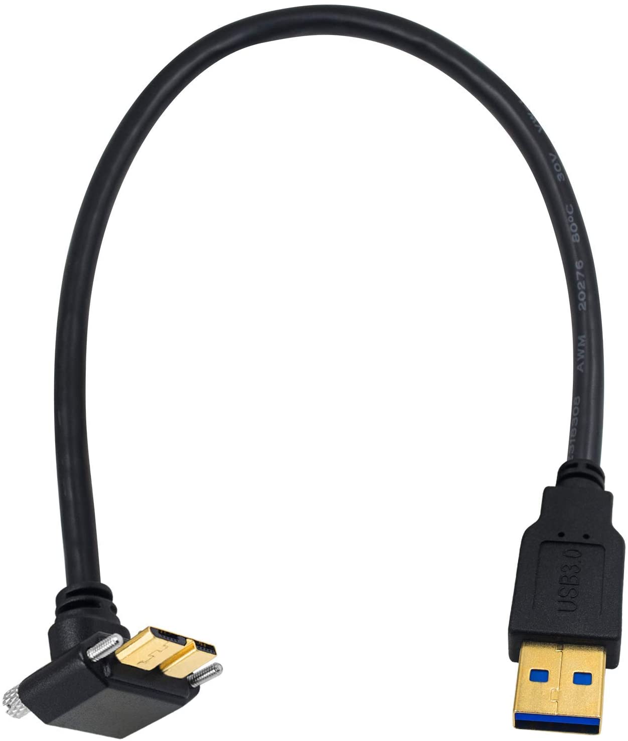 USB-A 3.0 Male to Micro-B Charge & Sync Cable with Screws (Up Angle)