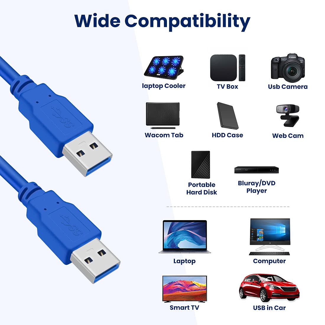 USB 3.0 Type A Male to Male 5Gbps Data Transfer Cable 1.5m