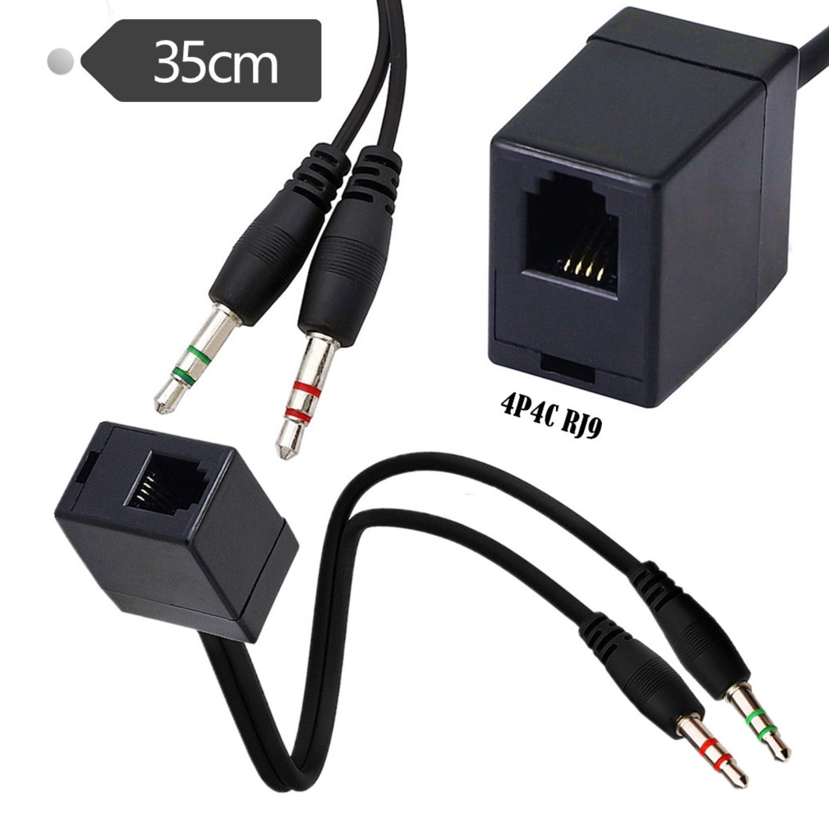 4P4C RJ11 to microphone and headphone splitter