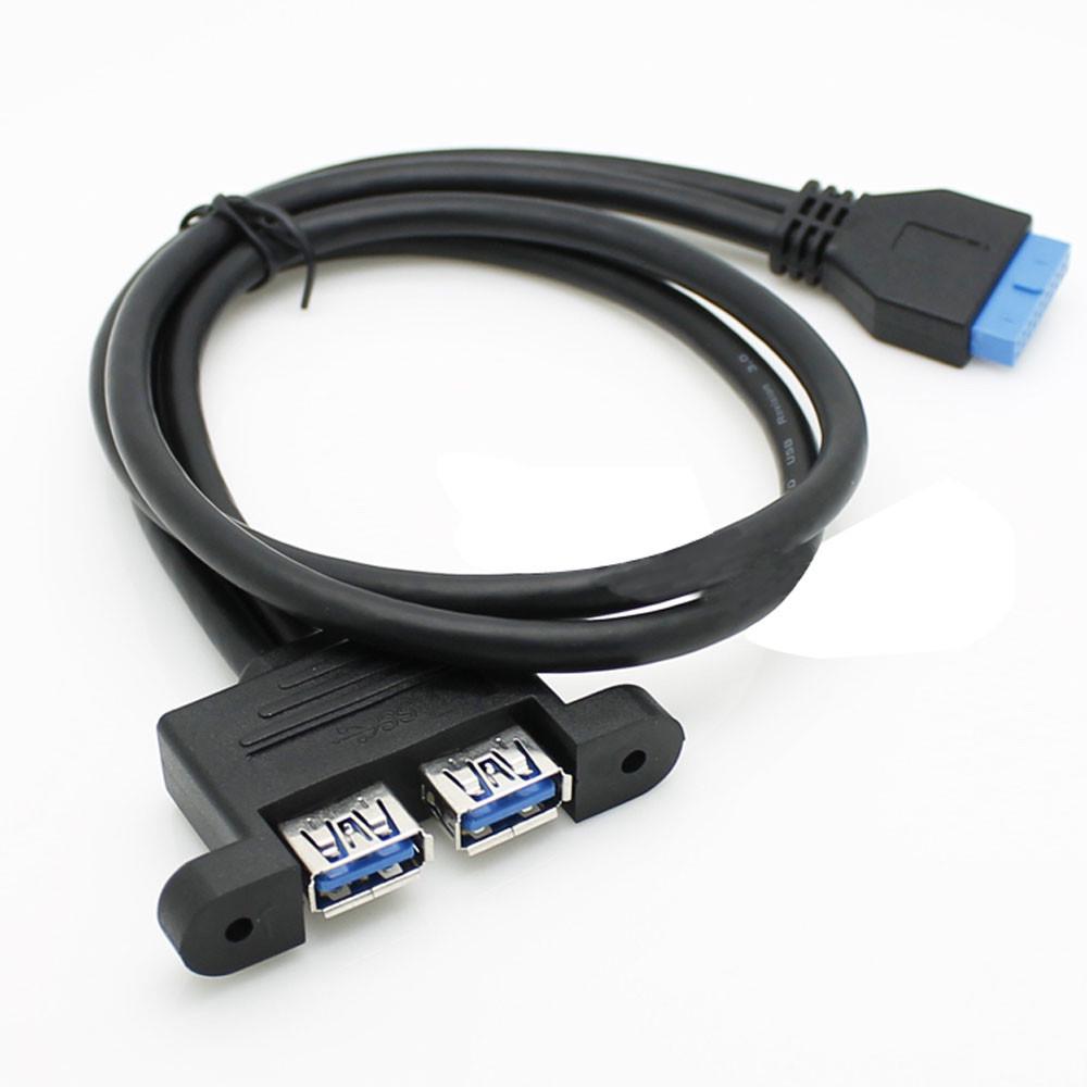 Motherboard Header 20pin Female to Dual USB-A 3.0 Female Panel Mount Cable 0.5m