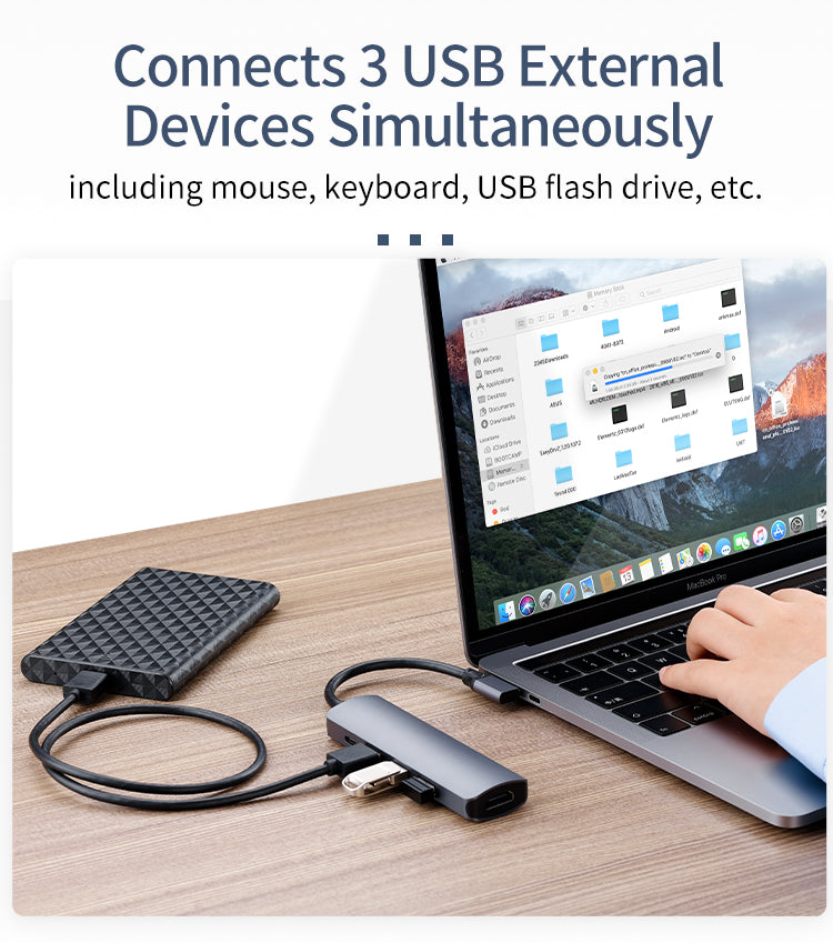 5-in-1 USB-C hub featuring HDMI, USB 3.0, dual USB 2.0 ports and 100W Power Delivery