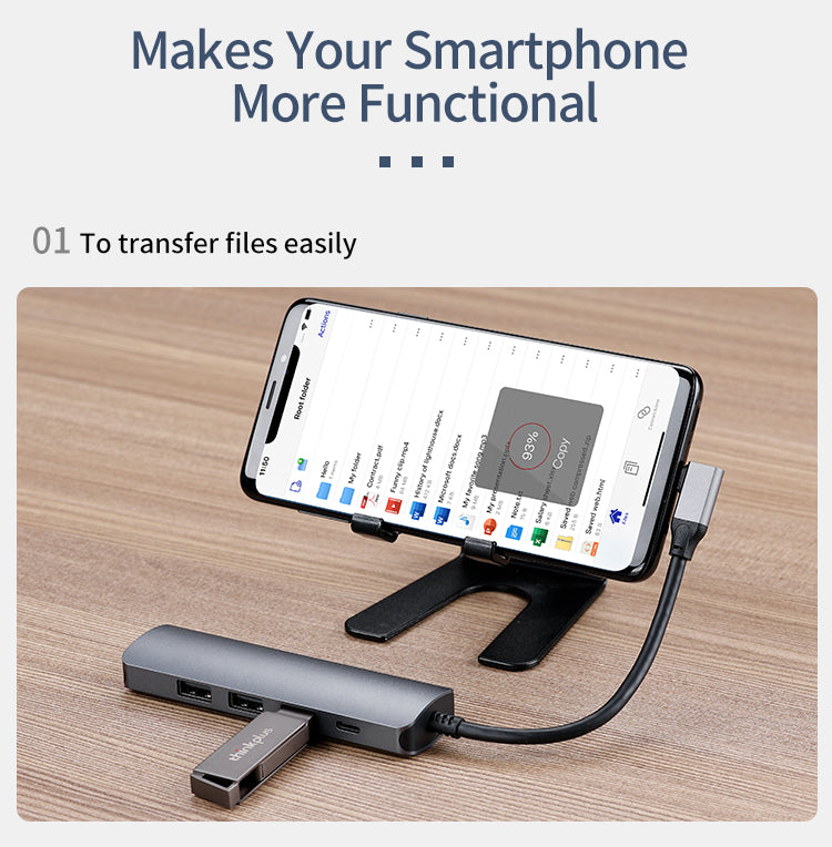 USB-C hub providing HDMI and USB expansion for compatible smartphones