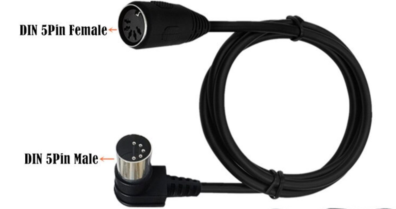 Black 5-pin DIN MIDI extension lead
