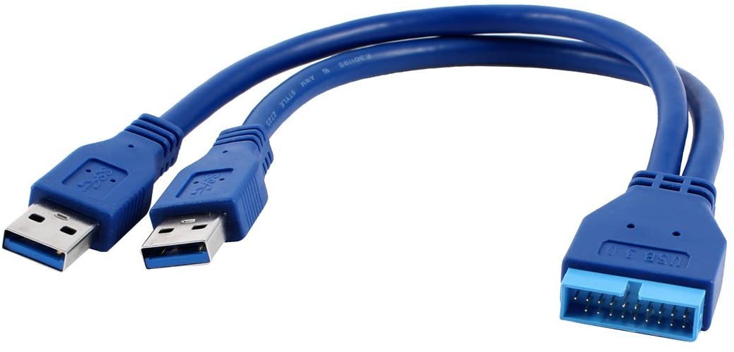 USB 3.0 Dual Type A Male to 20pin Male Motherboard Header Cable 0.27m