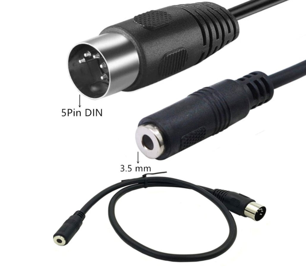 5 pin DIN male to 3.5mm female stereo AUX input cable.