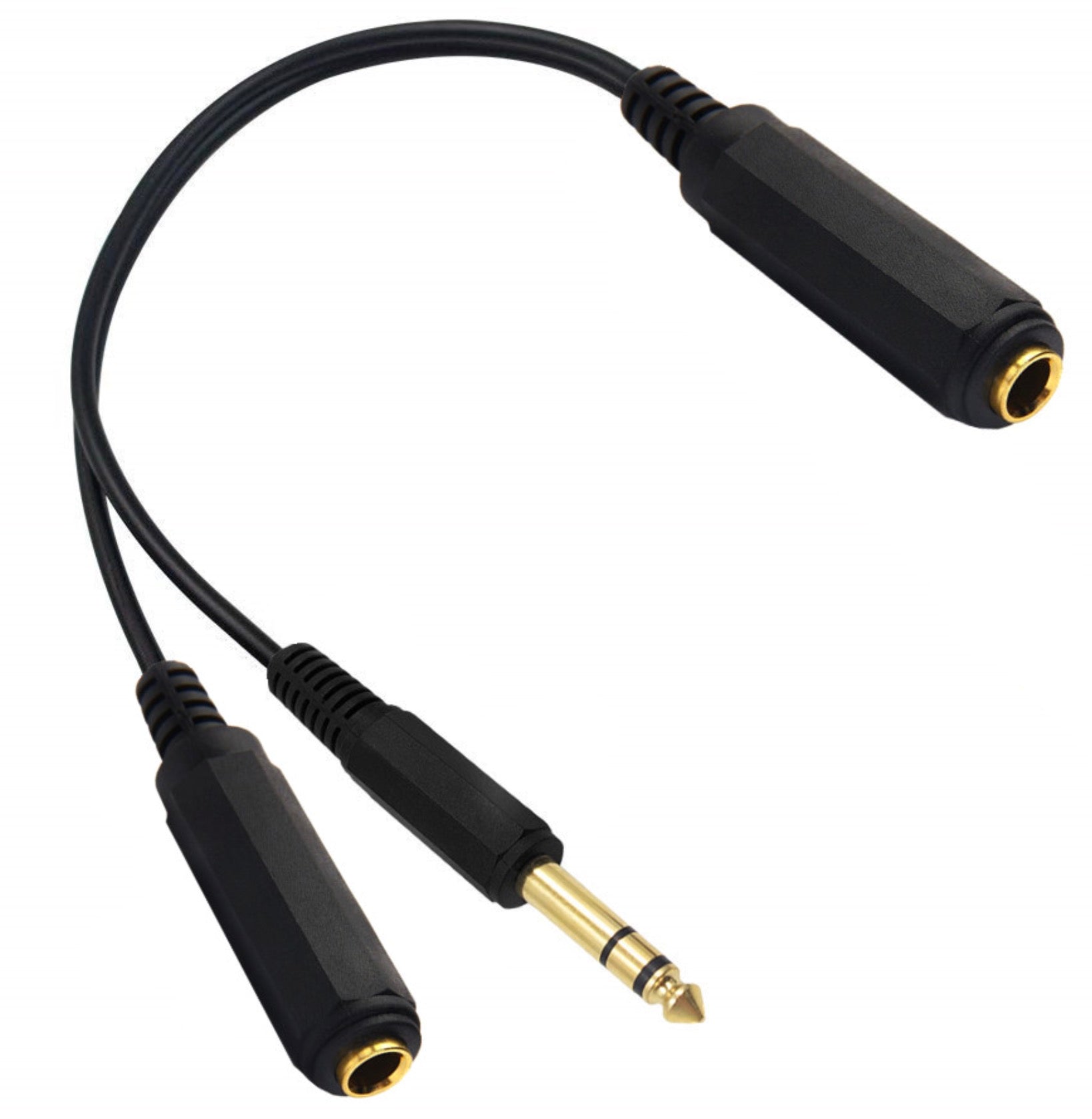 Side view of 6.35mm stereo Y splitter cable with flexible PVC jacket