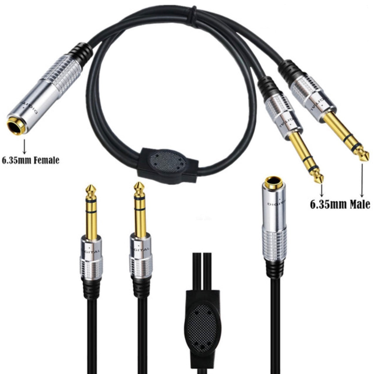 6.35mm female to dual 6.35mm male y splitter audio cable