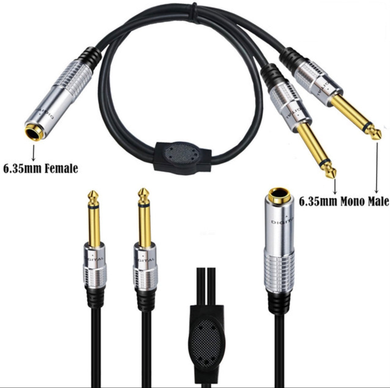 Professional 6.35mm TRS female to dual TS mono insert cable for mixers and studio equipment