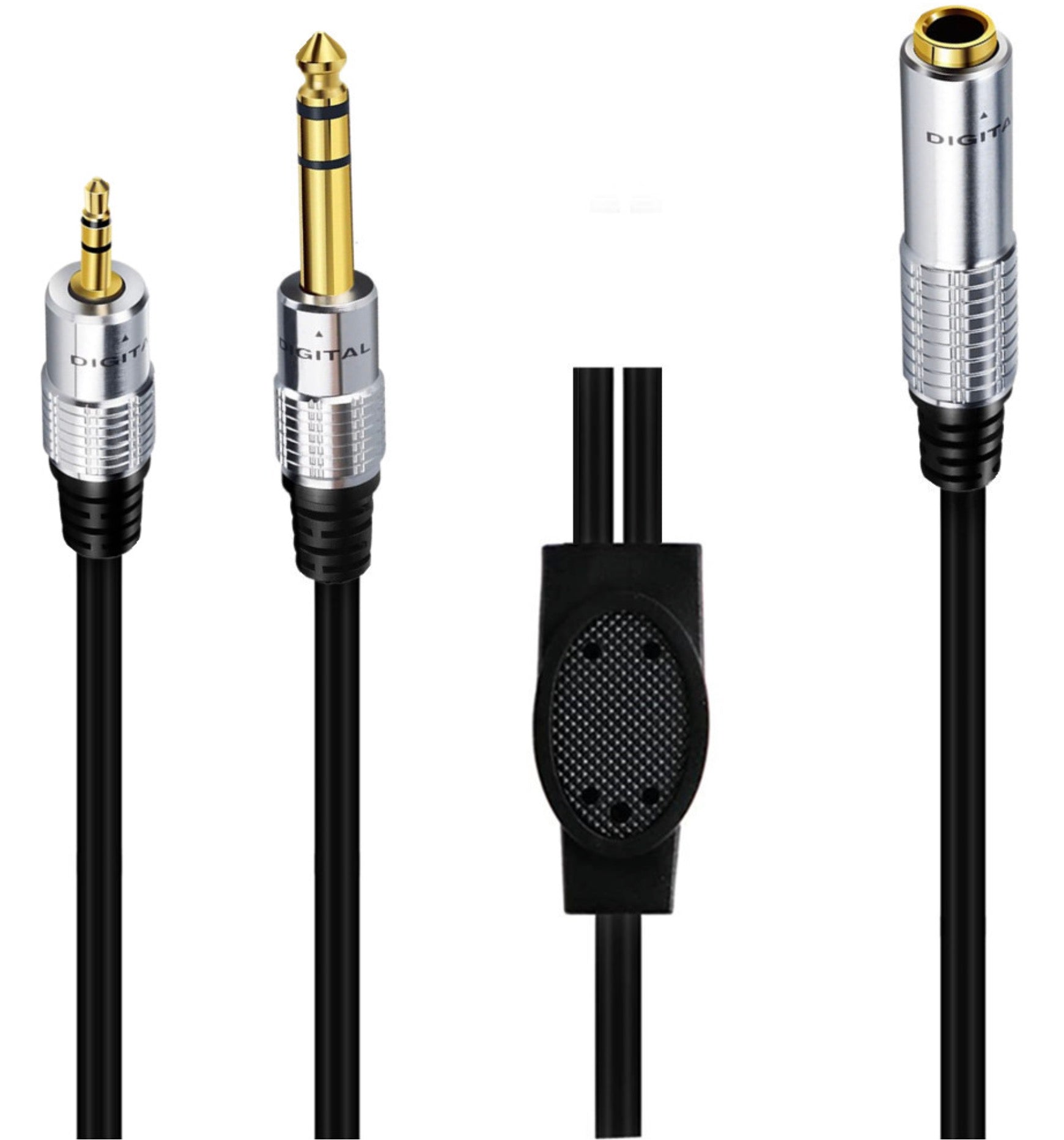 6.35mm female to 6.35mm male and 3.5mm audio splitter cable connectors