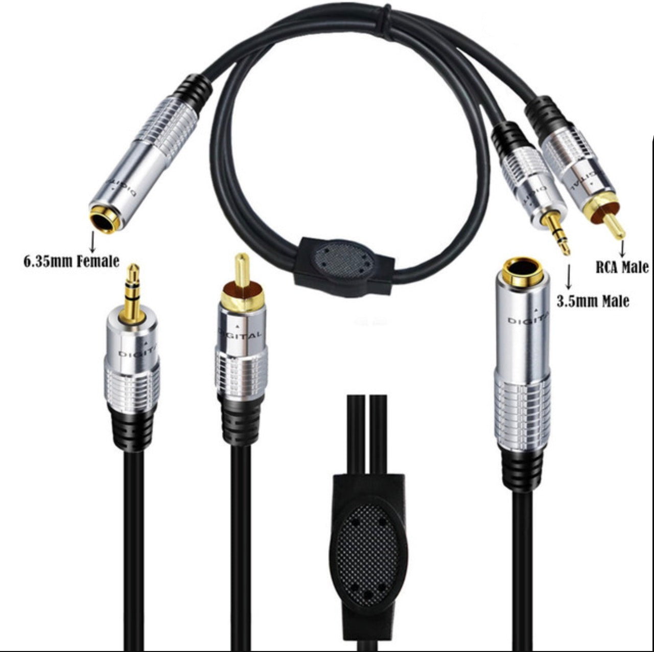 6.35mm female to rca male and 3.5mm male audio splitter cable