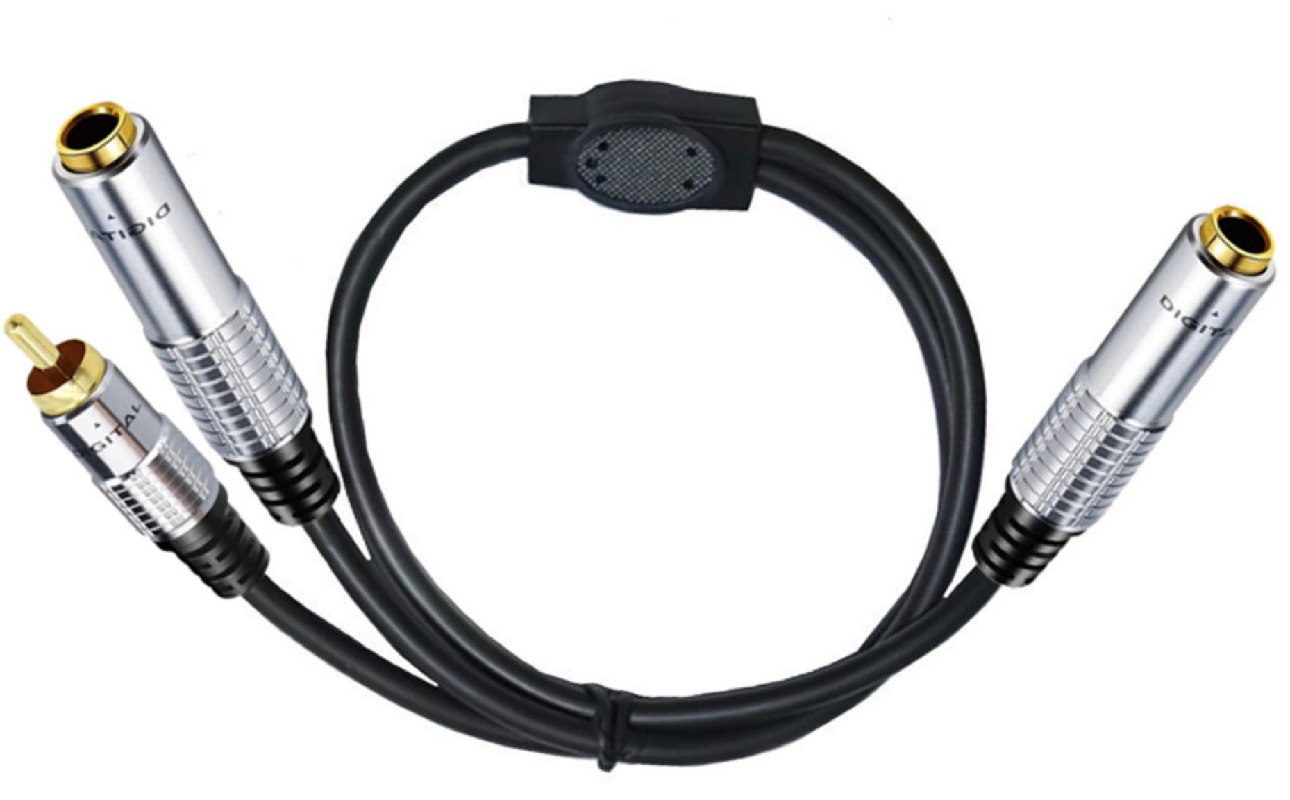 Overview of the 6.35mm TRS female to dual RCA male audio adapter cable
