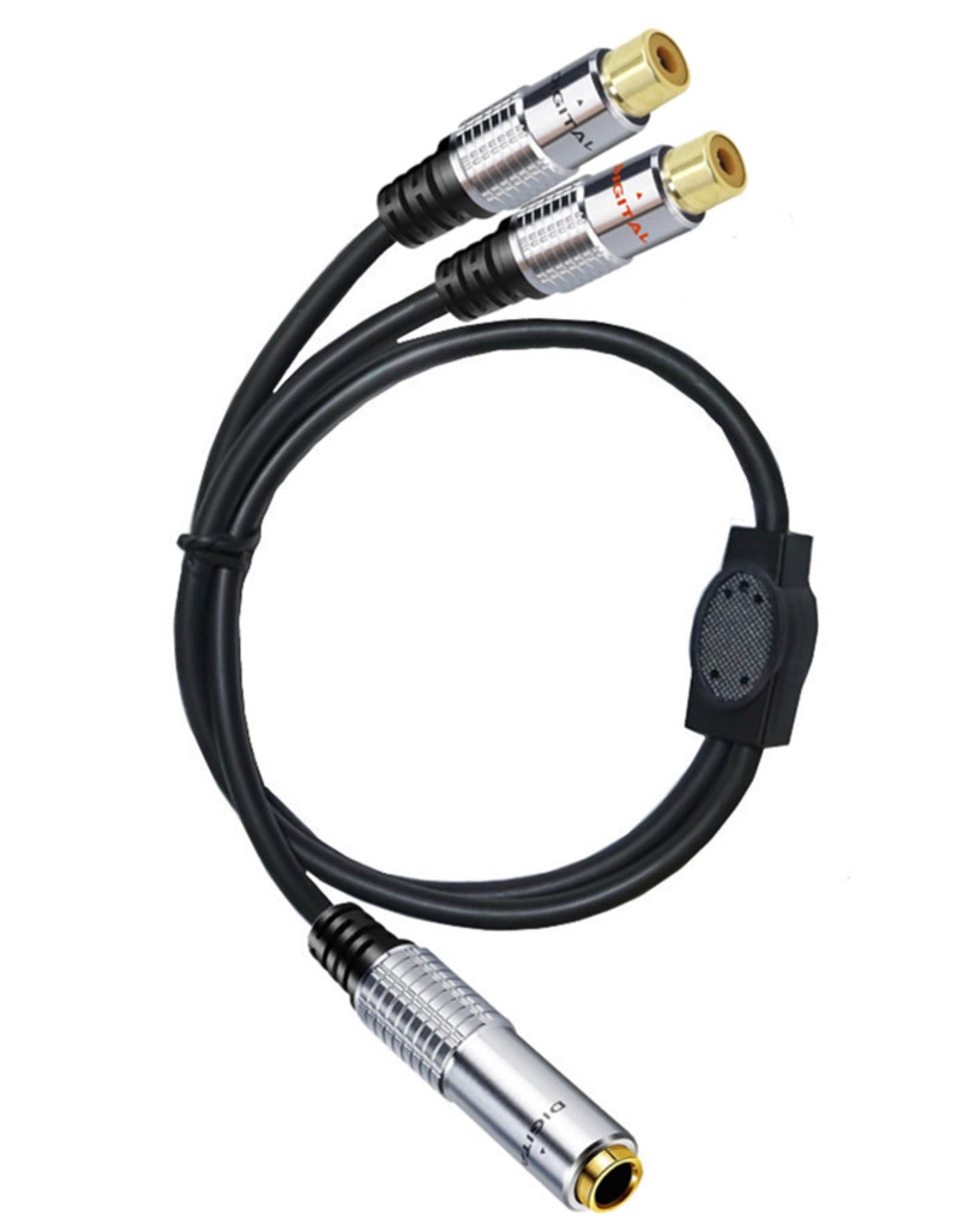 6.35mm TRS to dual RCA female splitter cable connected to a Hi-Fi amplifier and audio equipment