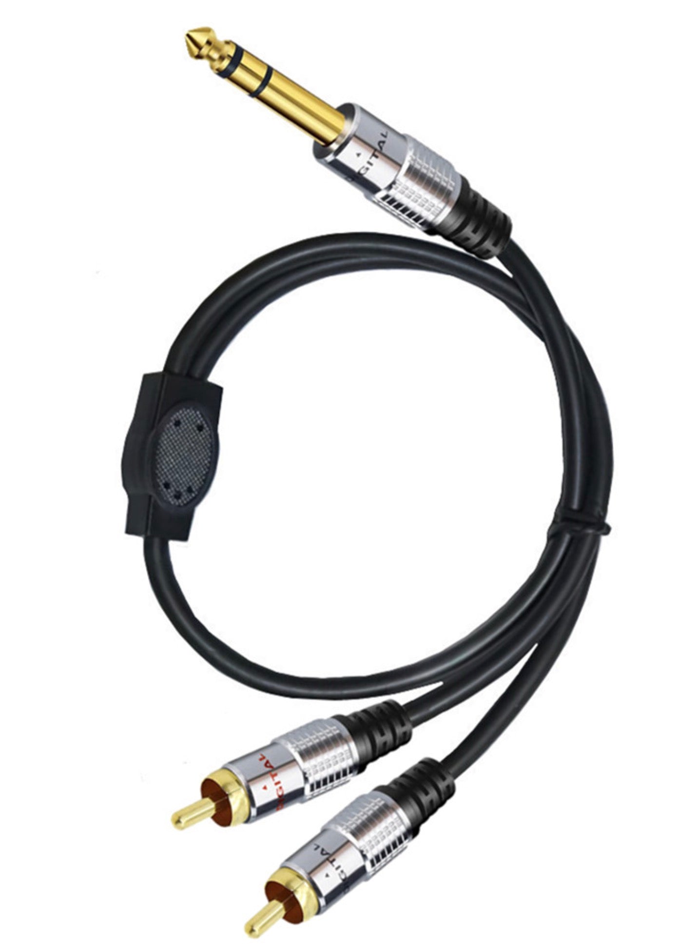 Overview of the 6.35mm TRS male to dual RCA stereo audio splitter cable