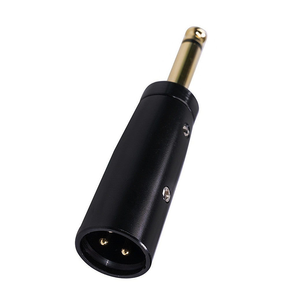 Angled view of the 6.35mm TS mono male to XLR male audio adapter