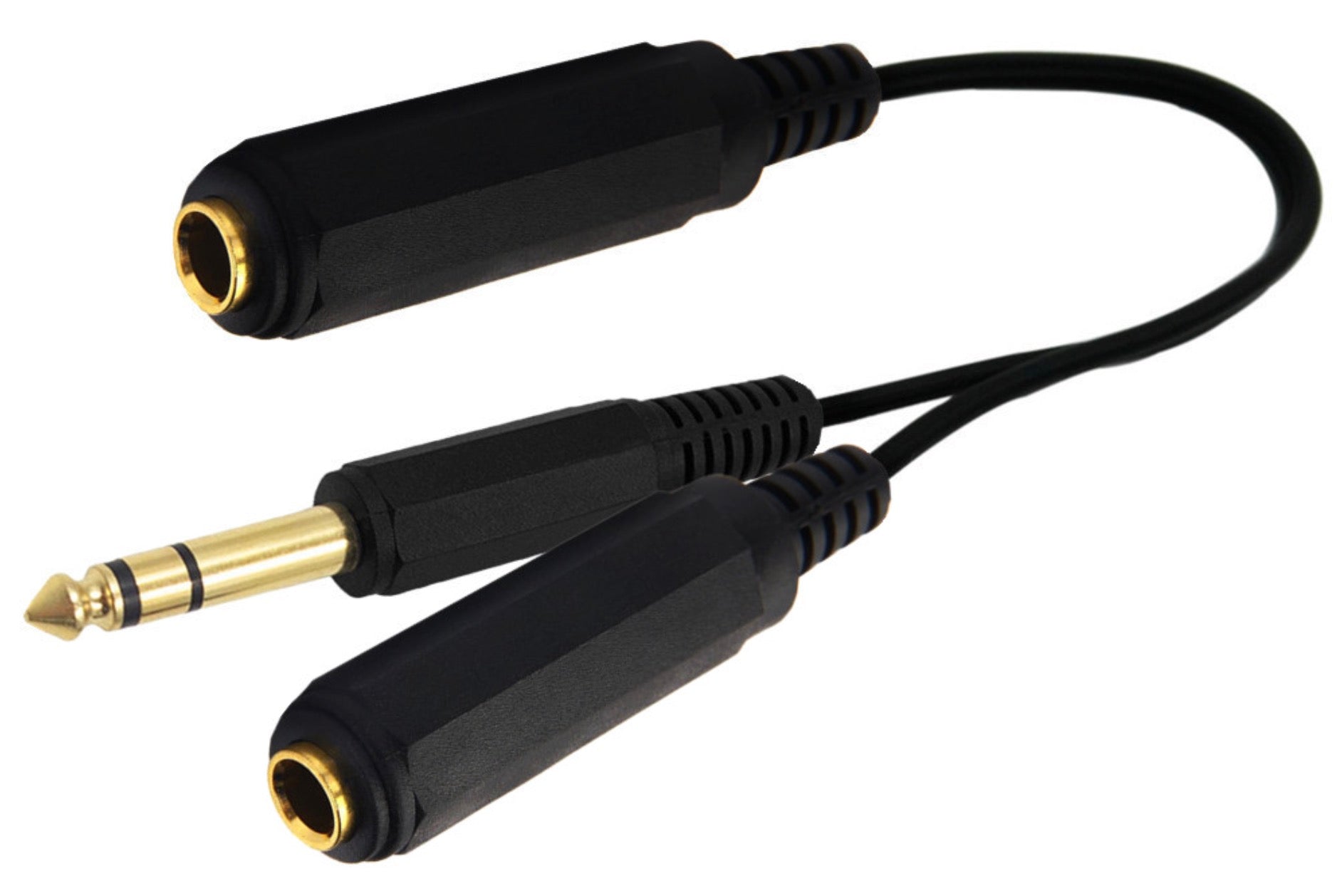 Overview of 6.35mm TRS male to dual female stereo audio splitter cable