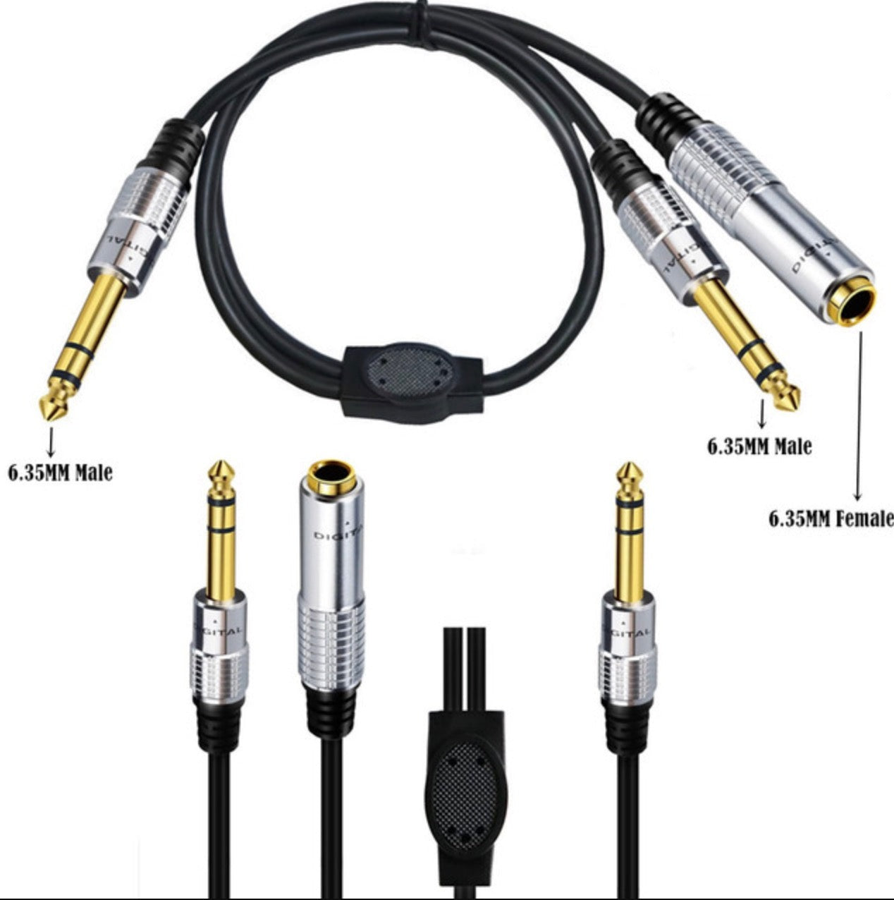 Professional 6.35mm audio Y splitter cable for mixers and studio equipment